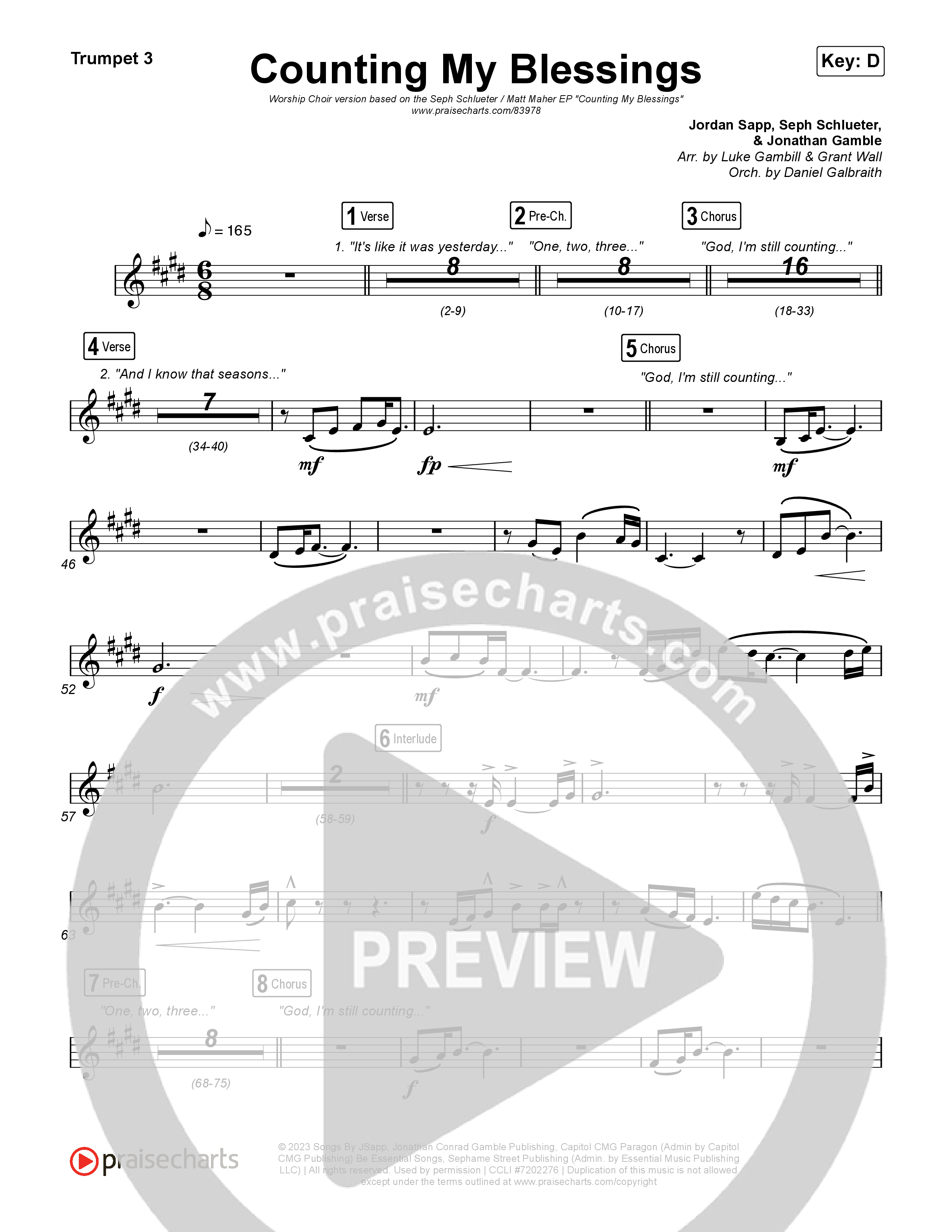 Counting My Blessings (Worship Choir/SAB) Trumpet 3 (Seph Schlueter / Matt Maher / Arr. Luke Gambill)