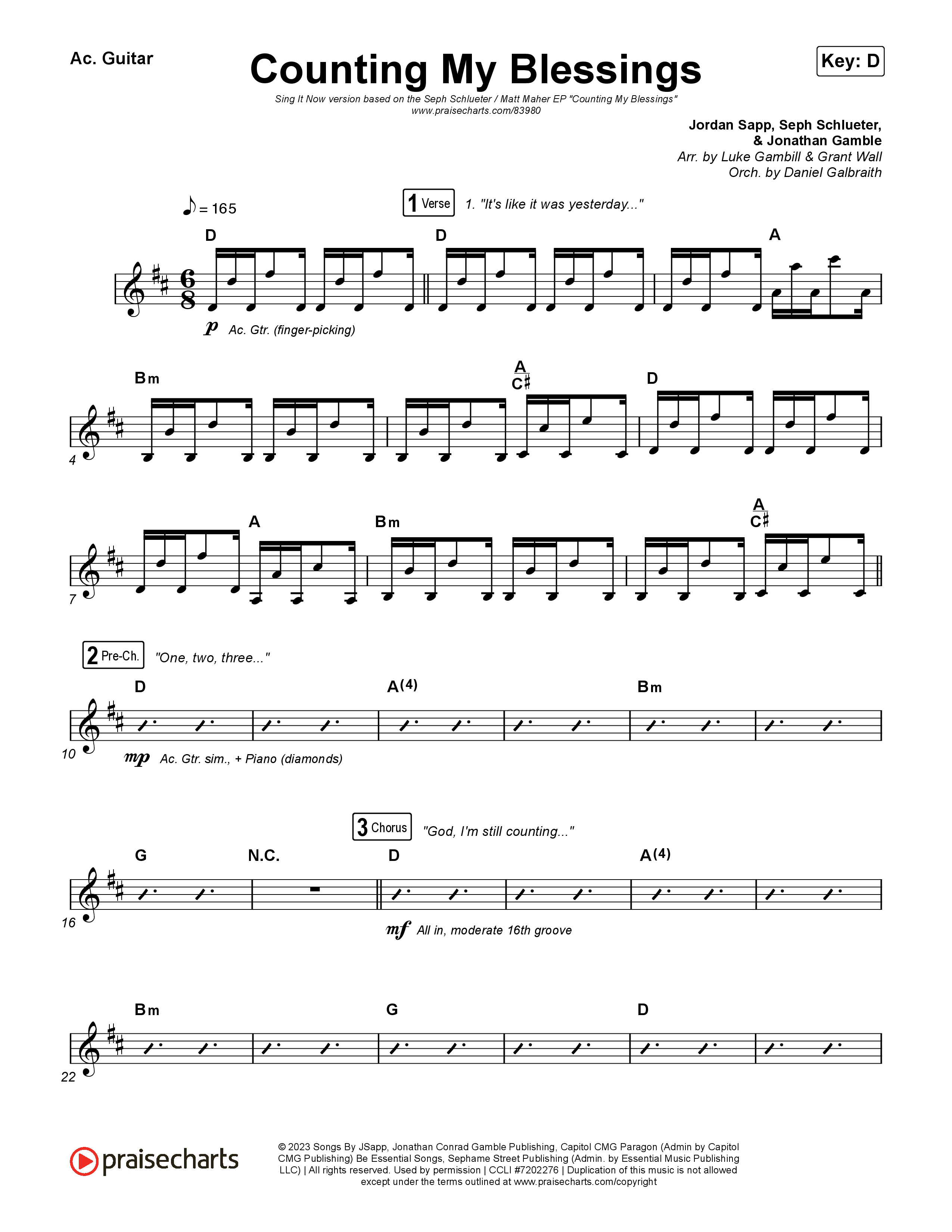 Counting My Blessings (Sing It Now) Acoustic Guitar (Seph Schlueter / Matt Maher / Arr. Luke Gambill)