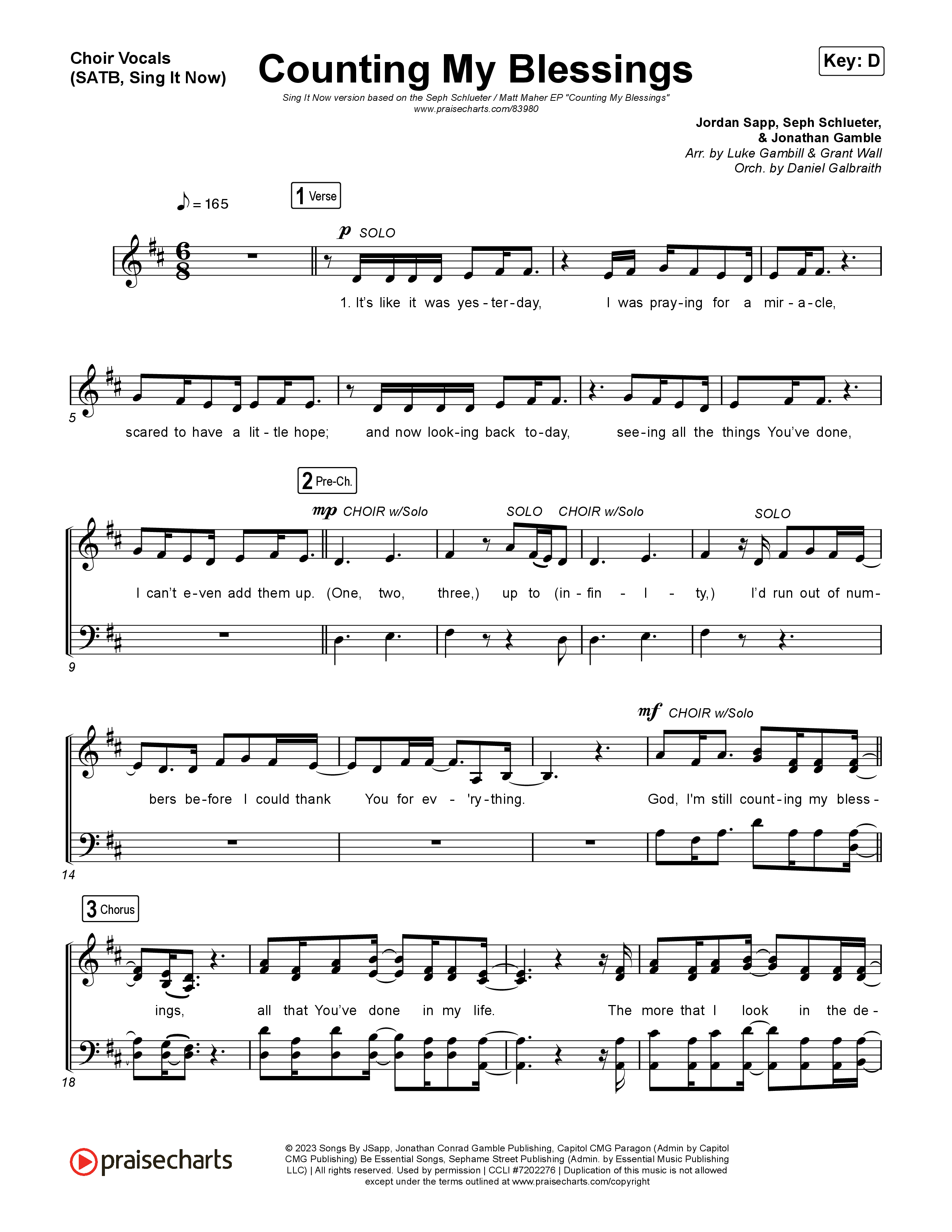Counting My Blessings (Sing It Now) Choir Sheet (SATB) (Seph Schlueter / Matt Maher / Arr. Luke Gambill)