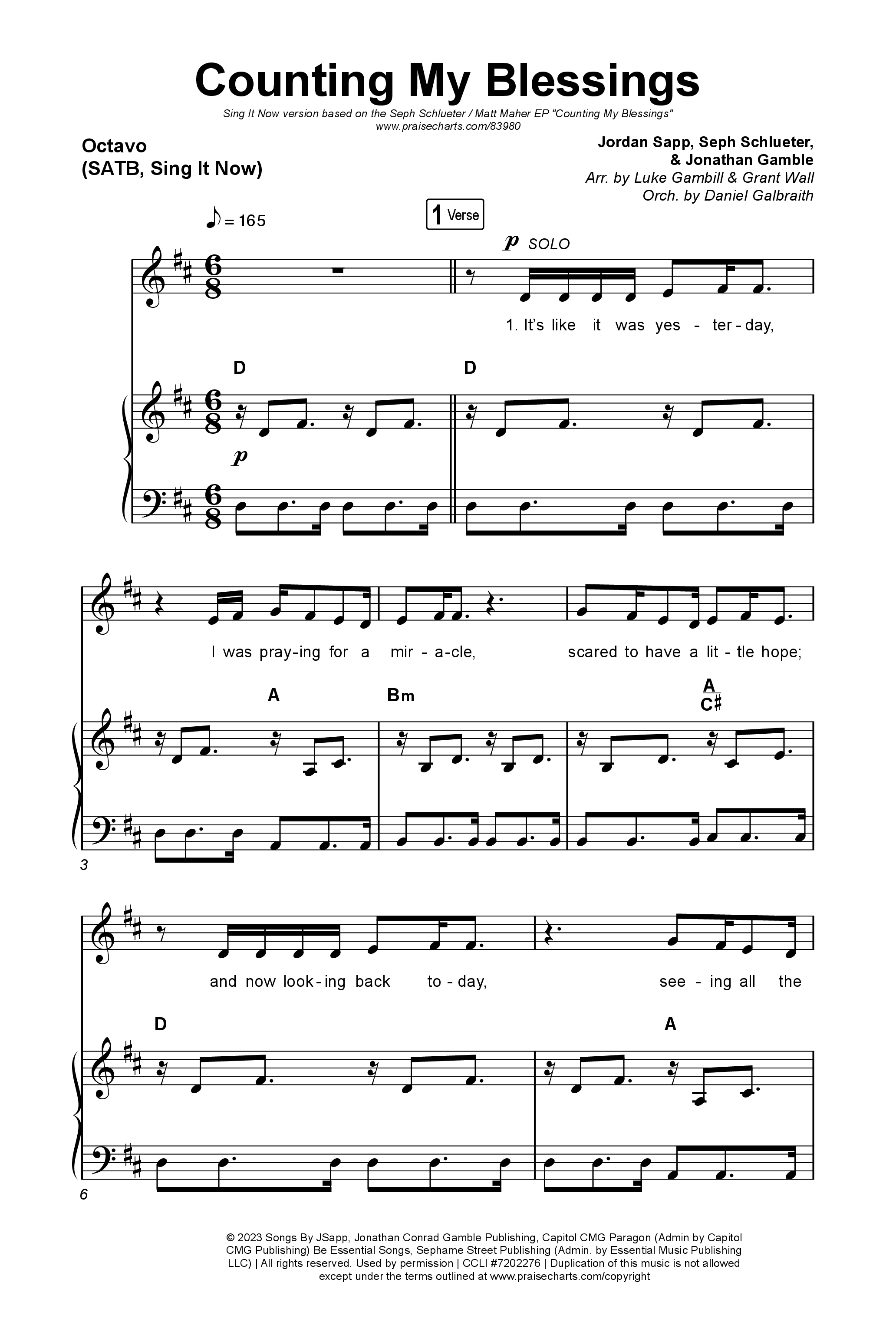Counting My Blessings (Sing It Now) Octavo (SATB & Pno) (Seph Schlueter / Matt Maher / Arr. Luke Gambill)