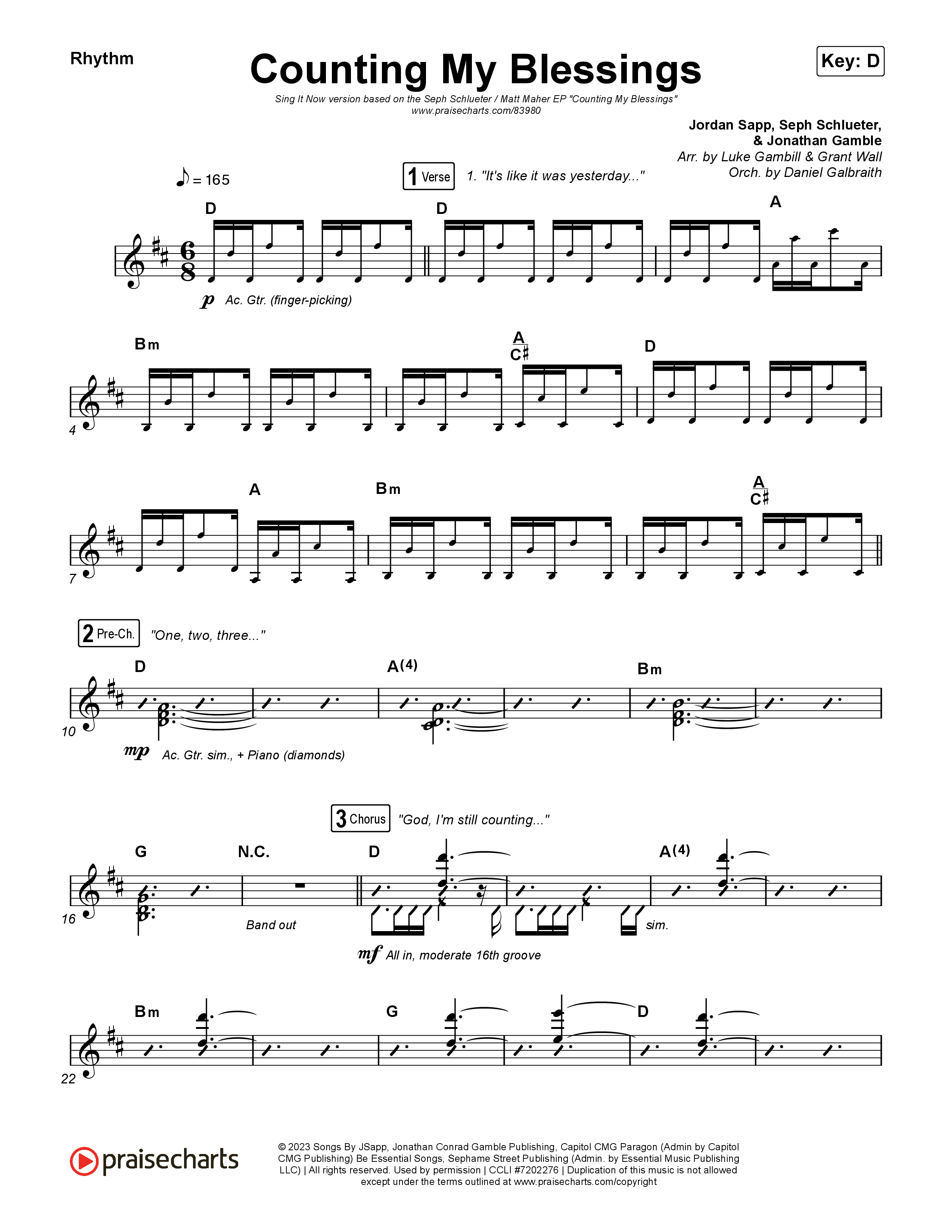 Counting My Blessings (Sing It Now) Rhythm Chart (Seph Schlueter / Matt Maher / Arr. Luke Gambill)