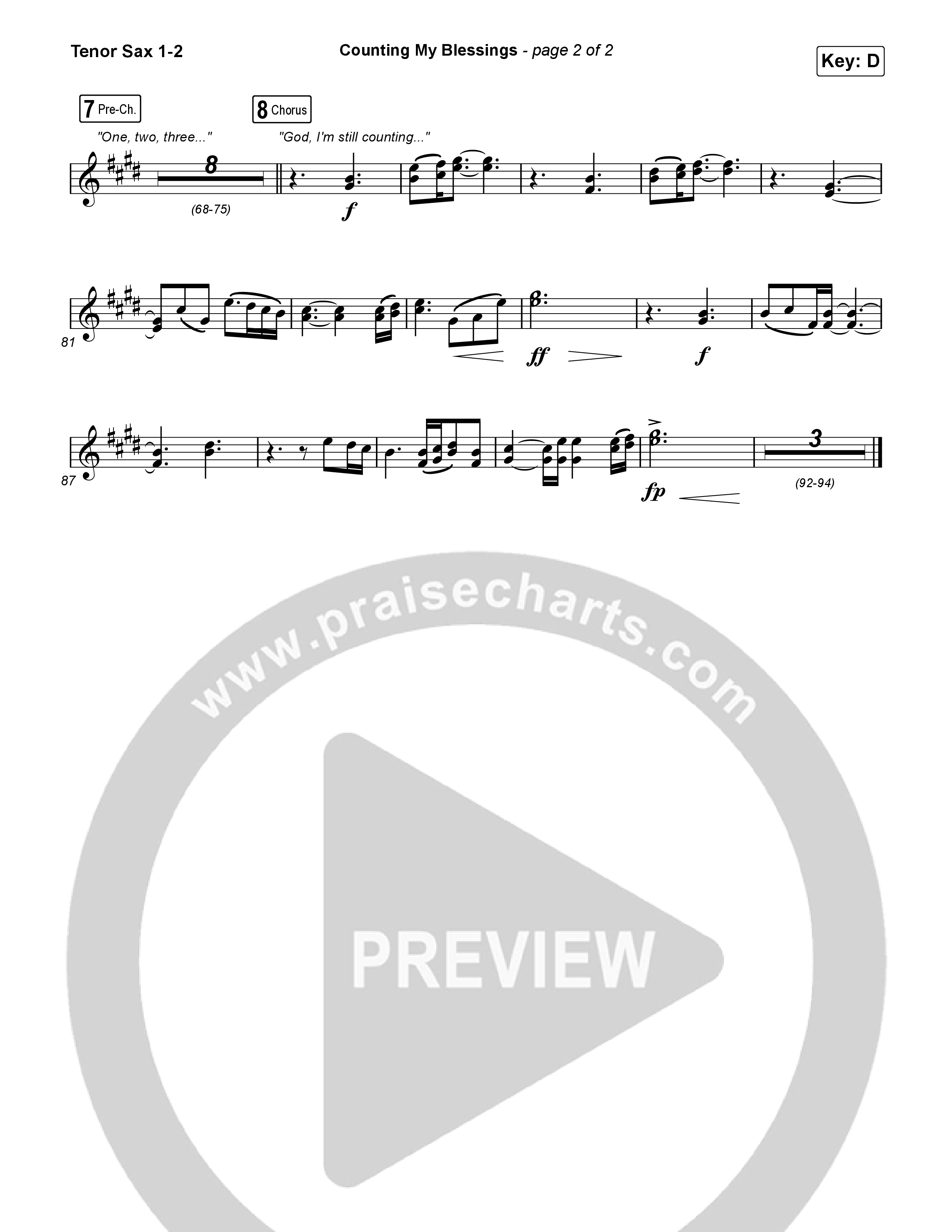 Counting My Blessings (Sing It Now) Tenor Sax 1/2 (Seph Schlueter / Matt Maher / Arr. Luke Gambill)