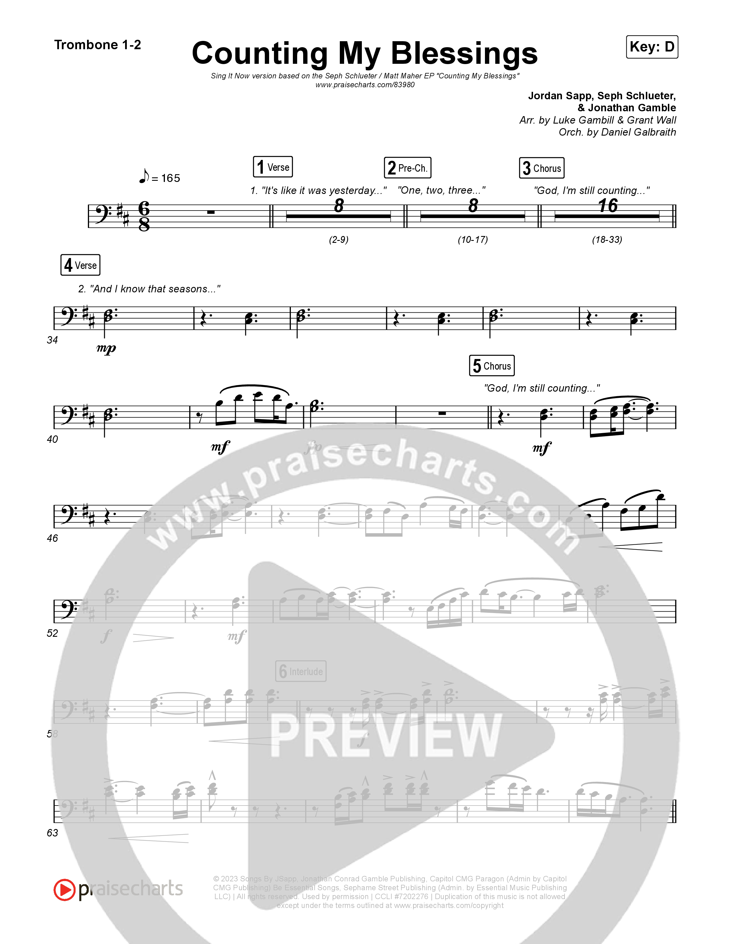 Counting My Blessings (Sing It Now) Trombone 1/2 (Seph Schlueter / Matt Maher / Arr. Luke Gambill)