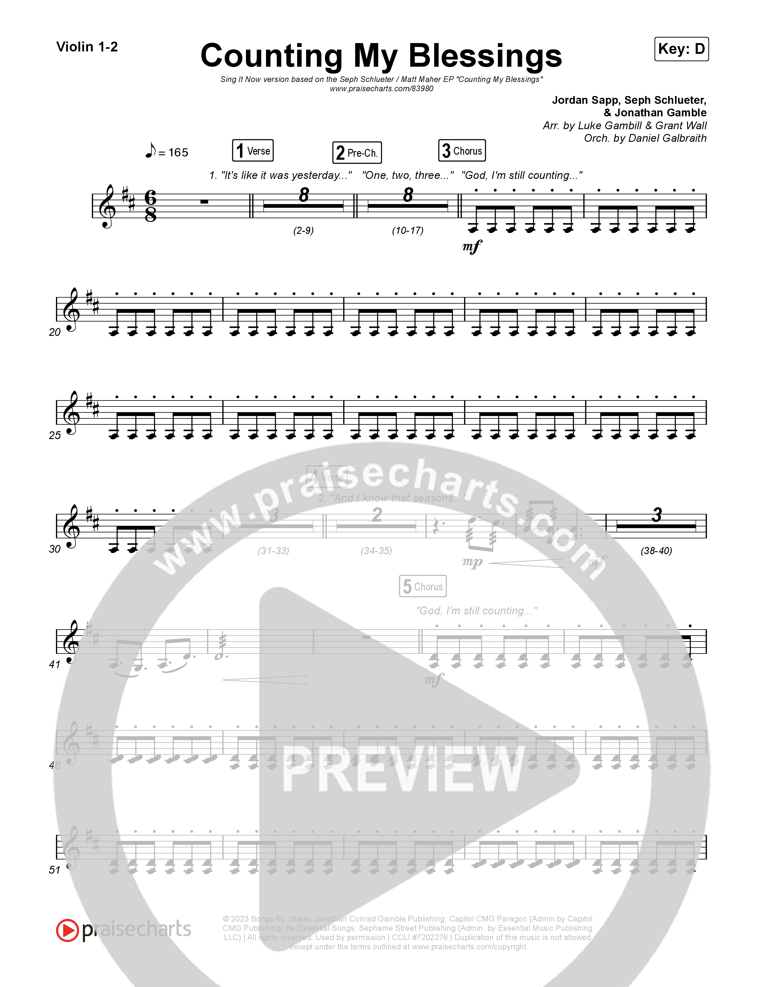 Counting My Blessings (Sing It Now) String Pack (Seph Schlueter / Matt Maher / Arr. Luke Gambill)