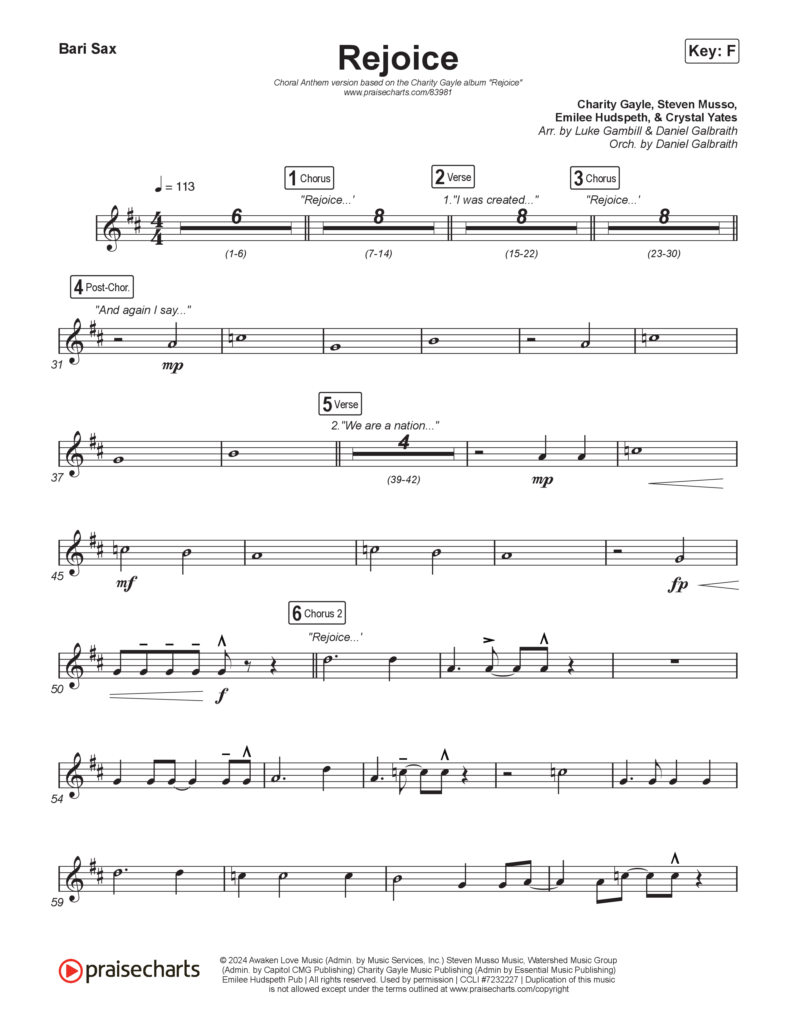 Rejoice (Choral Anthem SATB) Bari Sax (Charity Gayle / Arr. Luke Gambill)