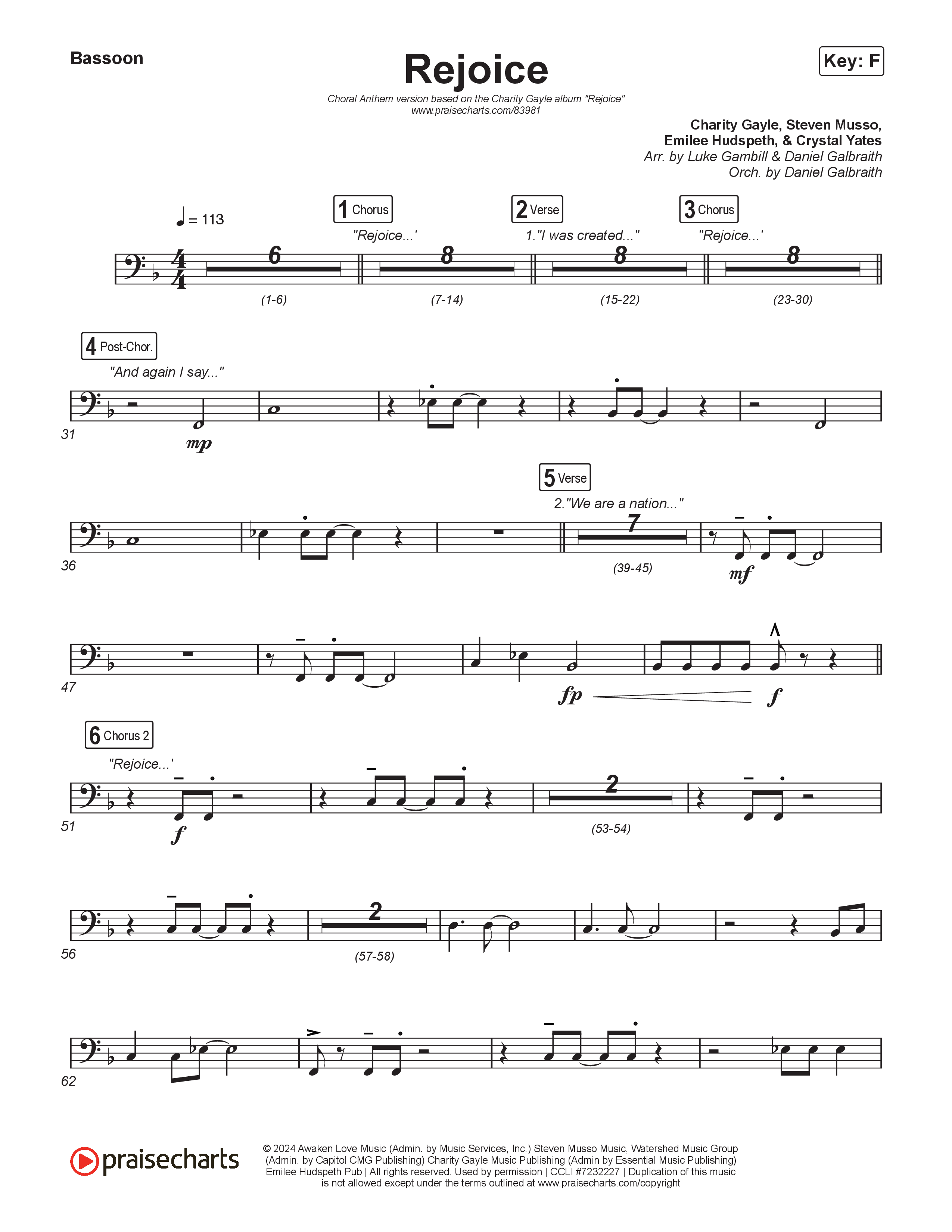 Rejoice (Choral Anthem SATB) Bassoon (Charity Gayle / Arr. Luke Gambill)