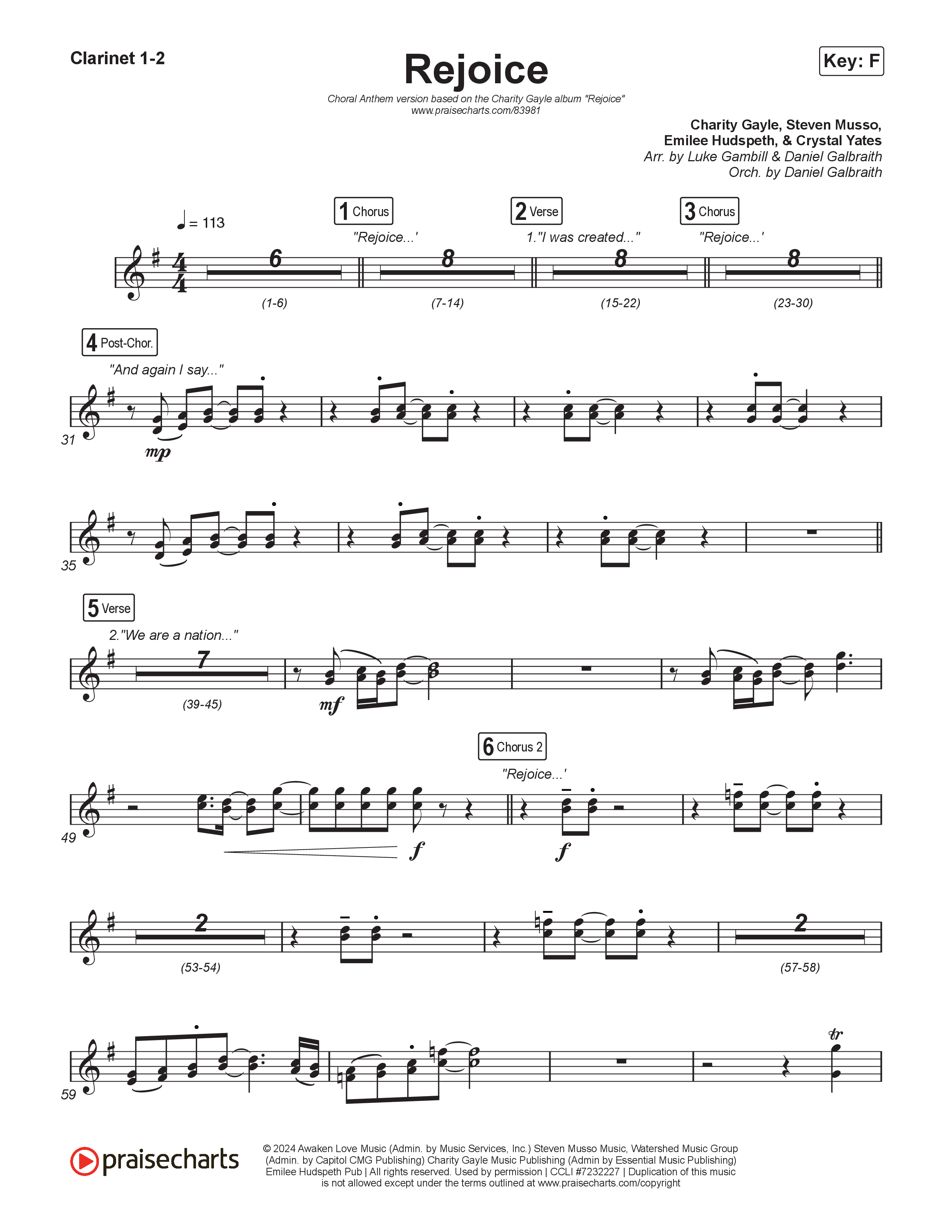 Rejoice (Choral Anthem SATB) Clarinet 1,2 (Charity Gayle / Arr. Luke Gambill)
