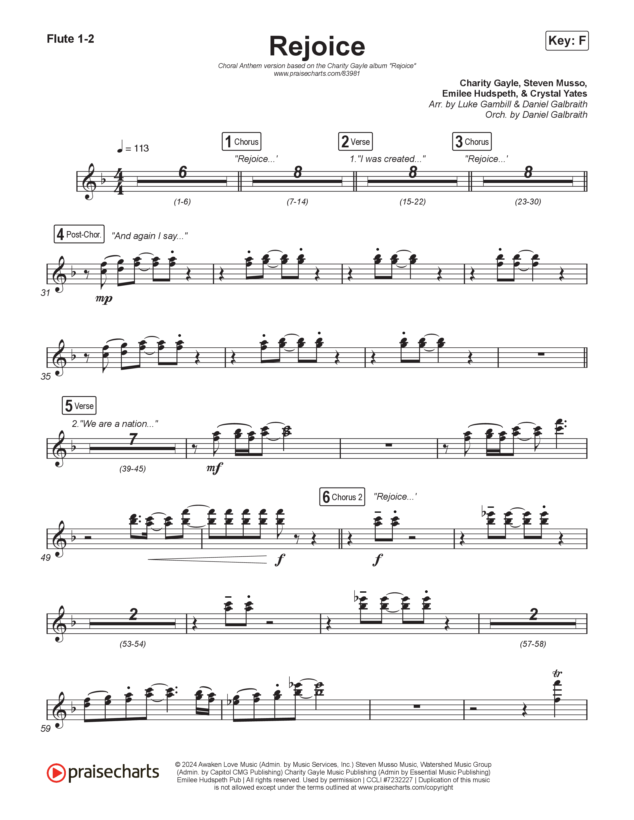Rejoice (Choral Anthem SATB) Flute 1,2 (Charity Gayle / Arr. Luke Gambill)