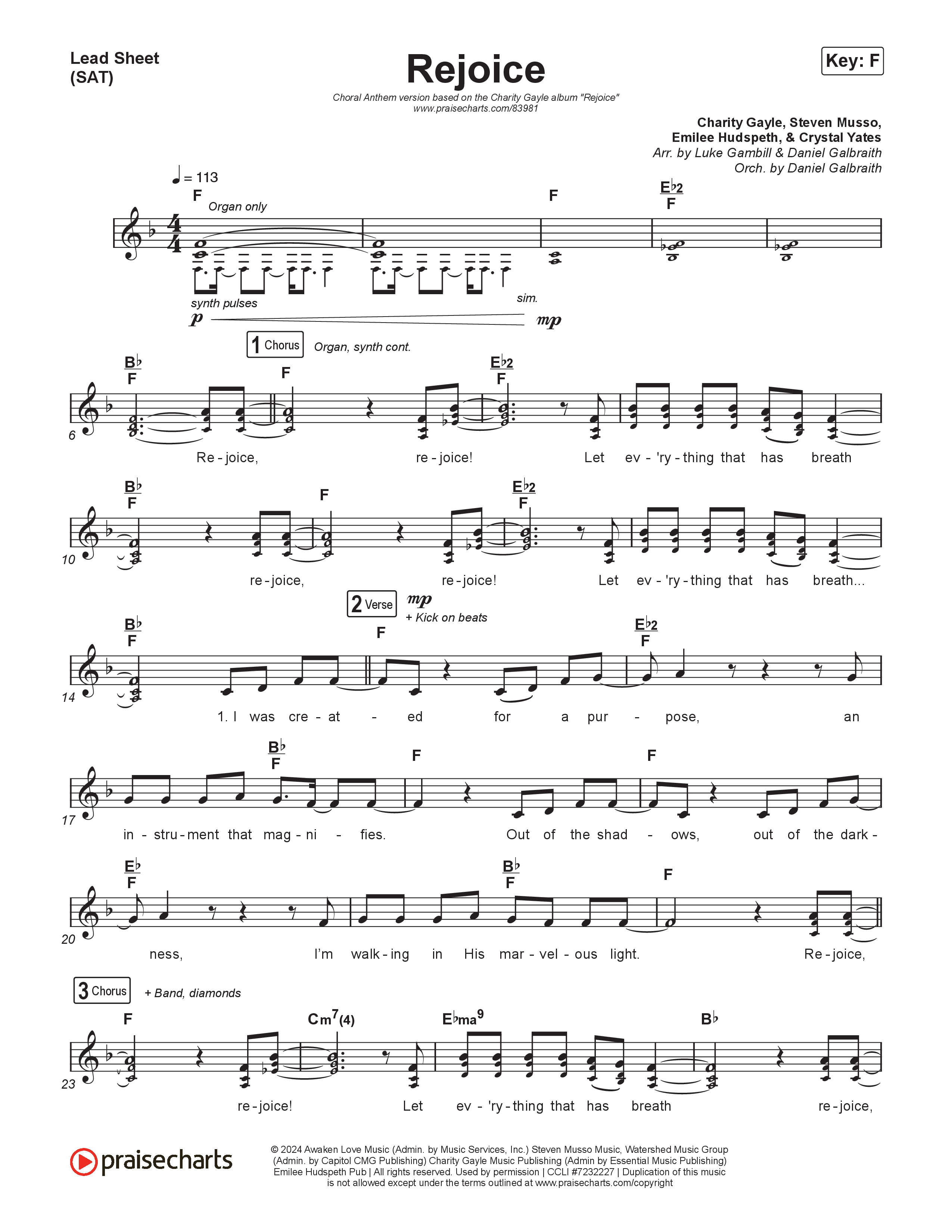 Rejoice (Choral Anthem SATB) Lead Sheet (SAT) (Charity Gayle / Arr. Luke Gambill)