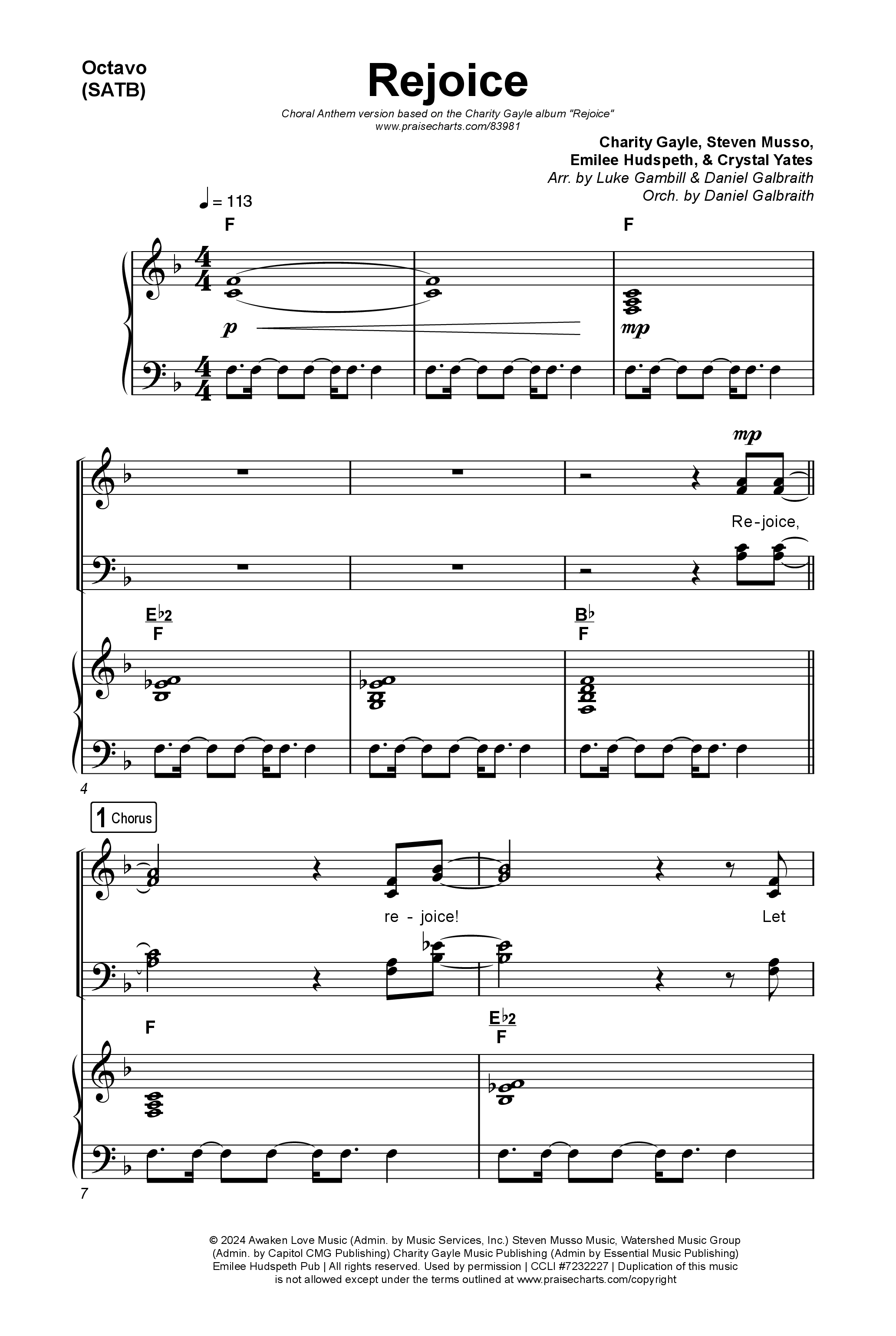 Rejoice (Choral Anthem SATB) Octavo (SATB & Pno) (Charity Gayle / Arr. Luke Gambill)