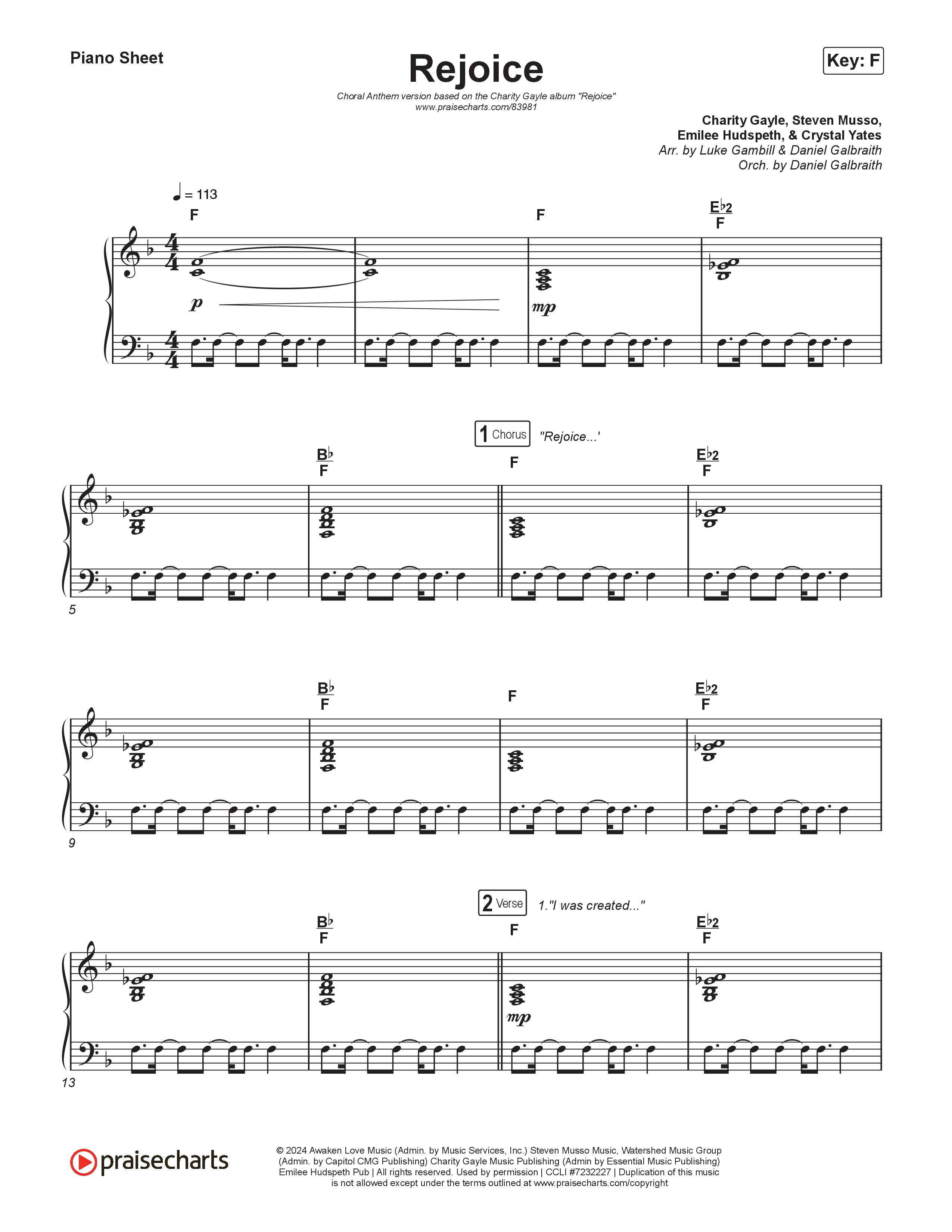 Rejoice (Choral Anthem SATB) Piano Sheet (Charity Gayle / Arr. Luke Gambill)