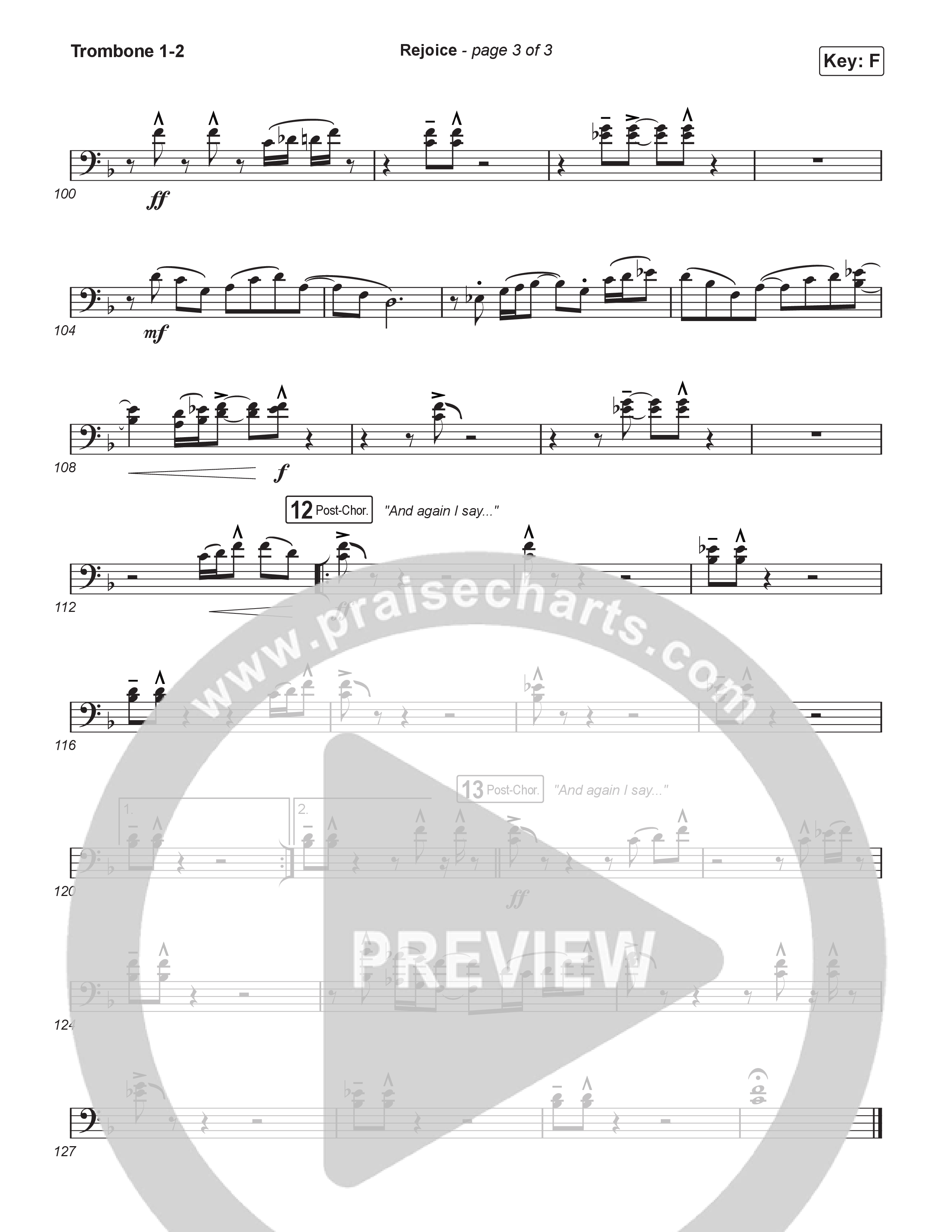 Rejoice (Choral Anthem SATB) Trombone 1/2 (Charity Gayle / Arr. Luke Gambill)