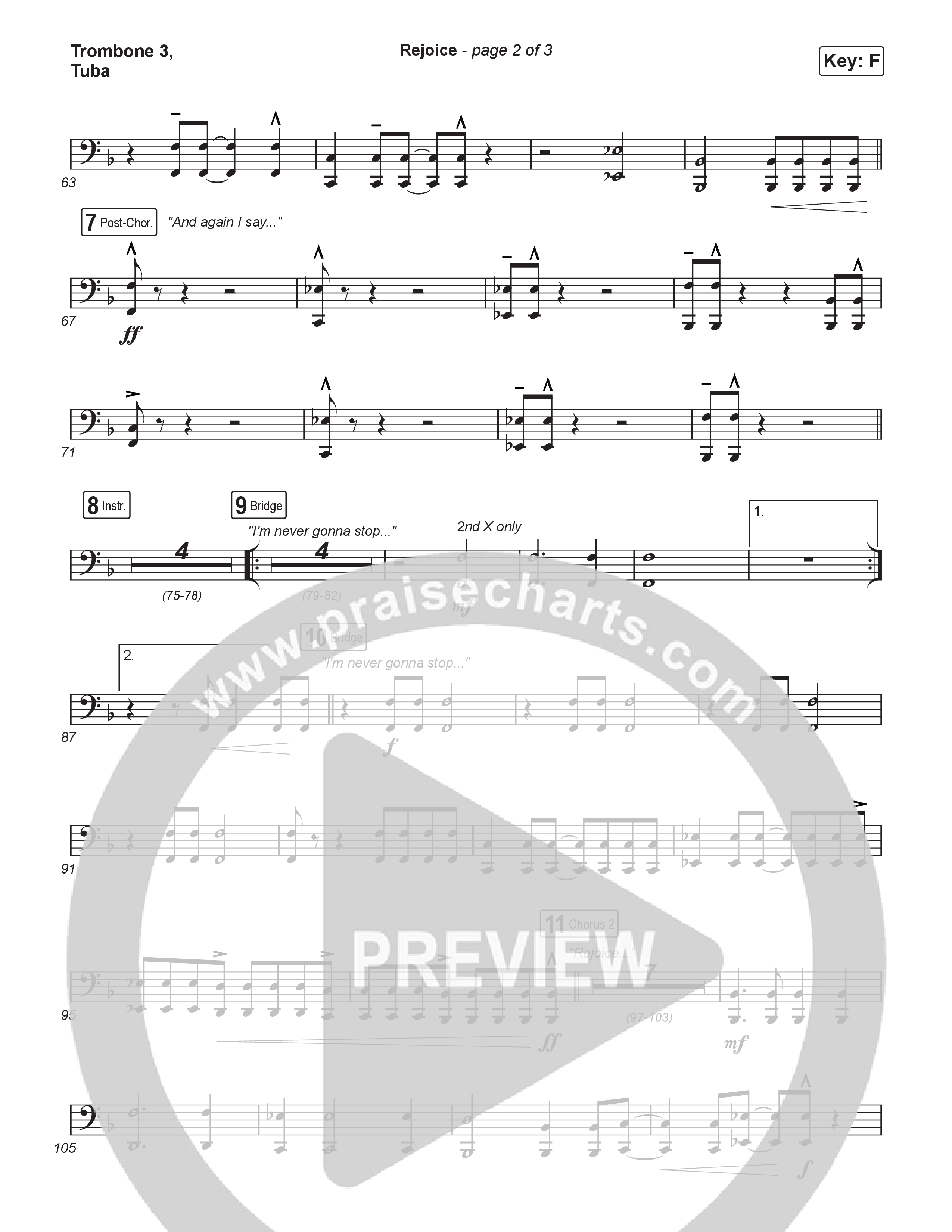 Rejoice (Choral Anthem SATB) Trombone 3/Tuba (Charity Gayle / Arr. Luke Gambill)
