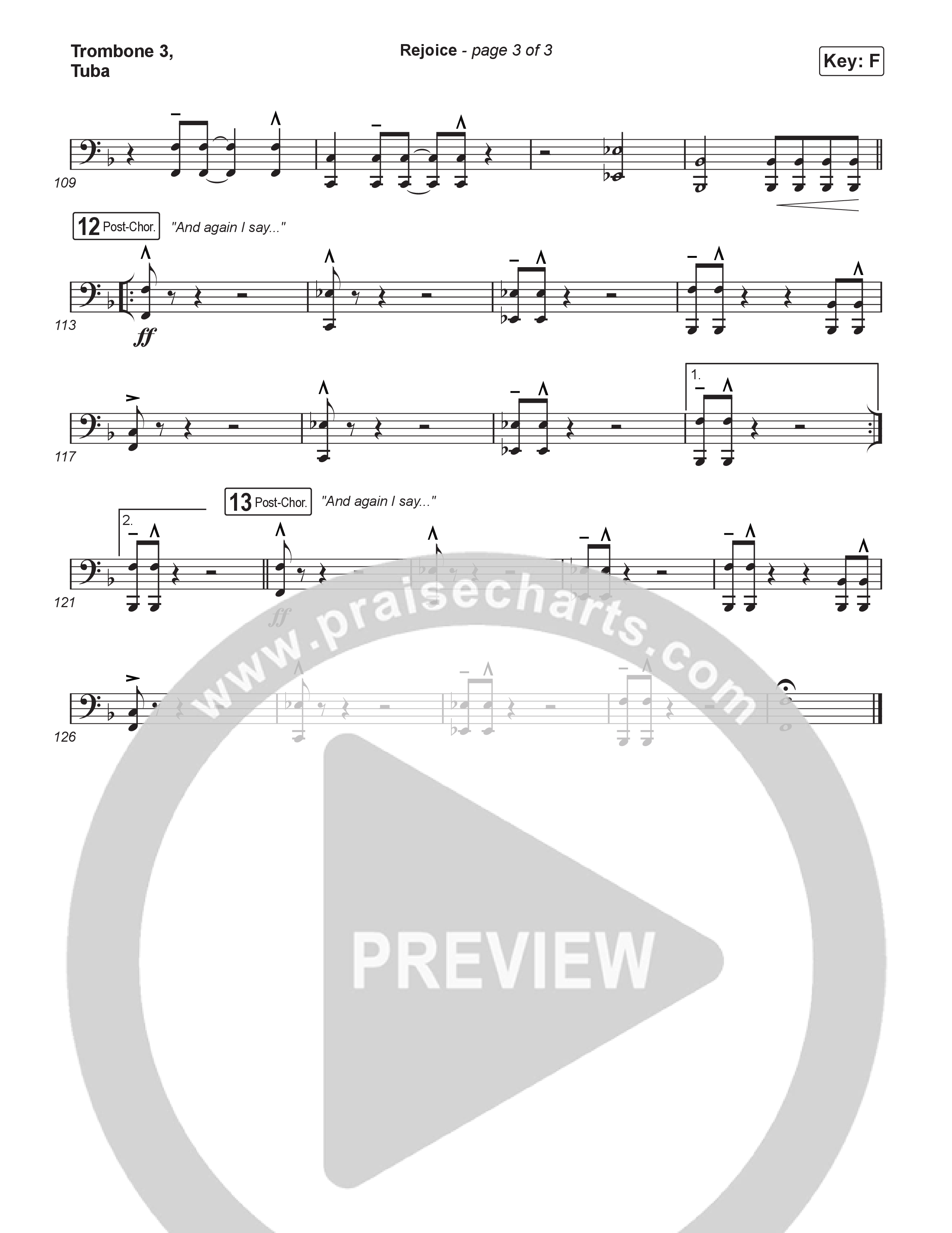 Rejoice (Choral Anthem SATB) Trombone 3/Tuba (Charity Gayle / Arr. Luke Gambill)