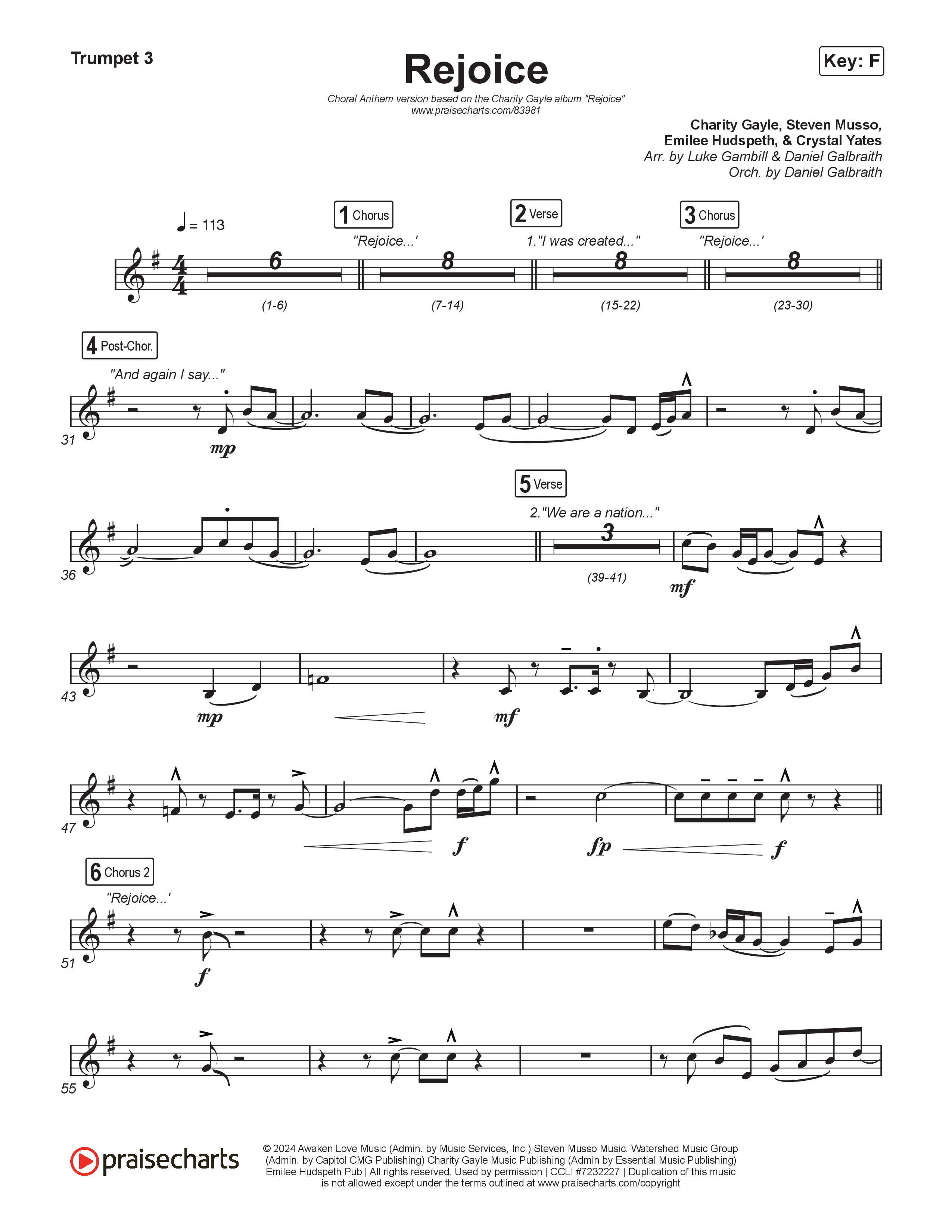 Rejoice (Choral Anthem SATB) Trumpet 3 (Charity Gayle / Arr. Luke Gambill)
