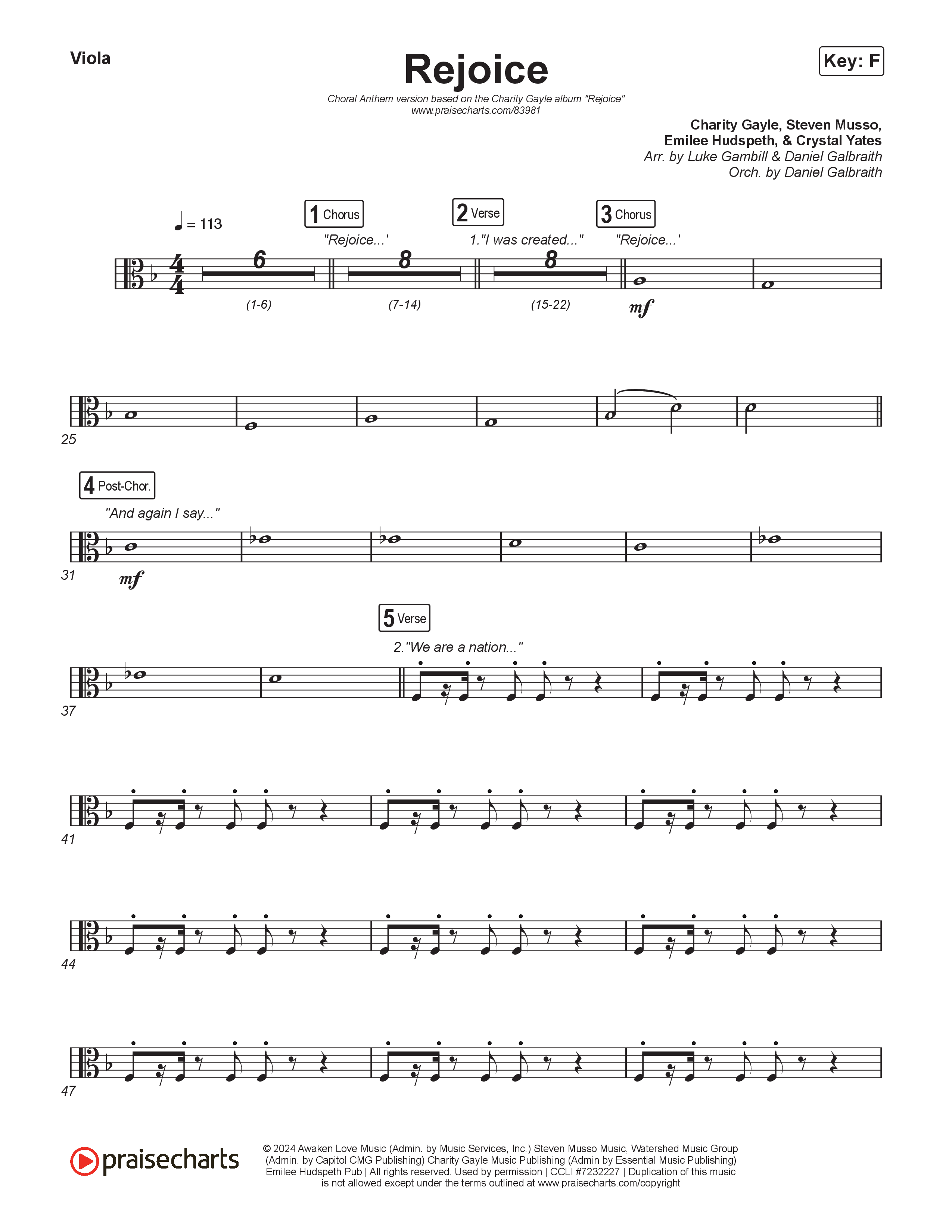 Rejoice (Choral Anthem SATB) Viola (Charity Gayle / Arr. Luke Gambill)