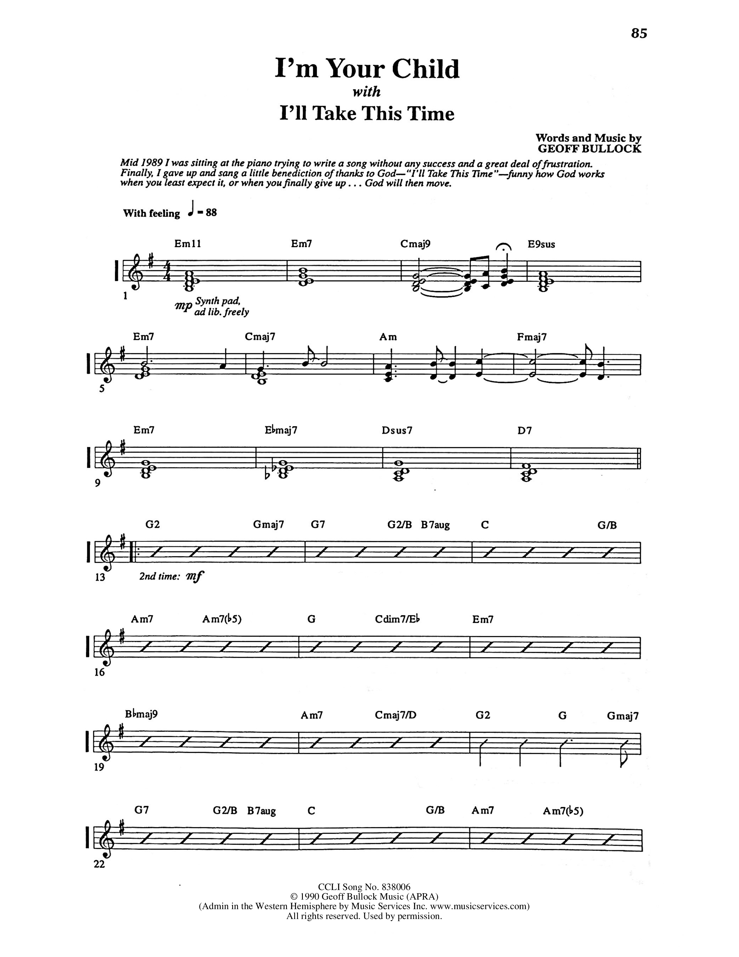 I'm Your Child (with I'll Take This Time) Rhythm Chart (Geoff Bullock)