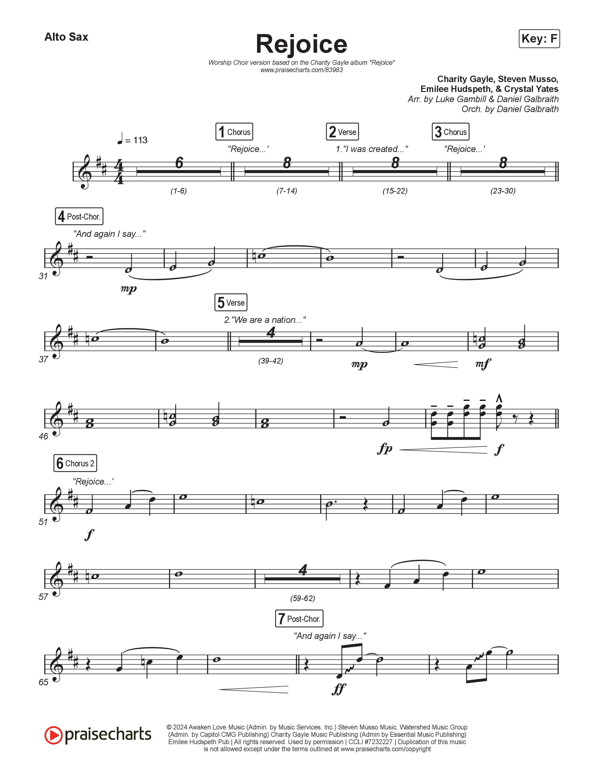 Rejoice (Worship Choir/SAB) Alto Sax (Charity Gayle / Arr. Luke Gambill)