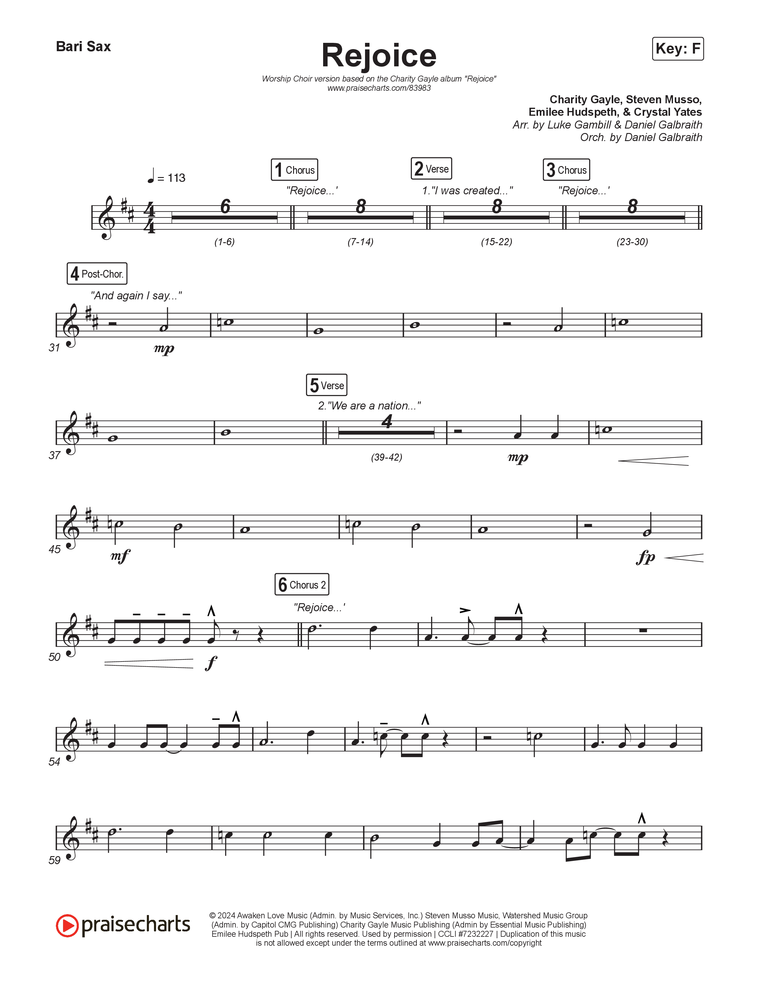 Rejoice (Worship Choir/SAB) Bari Sax (Charity Gayle / Arr. Luke Gambill)