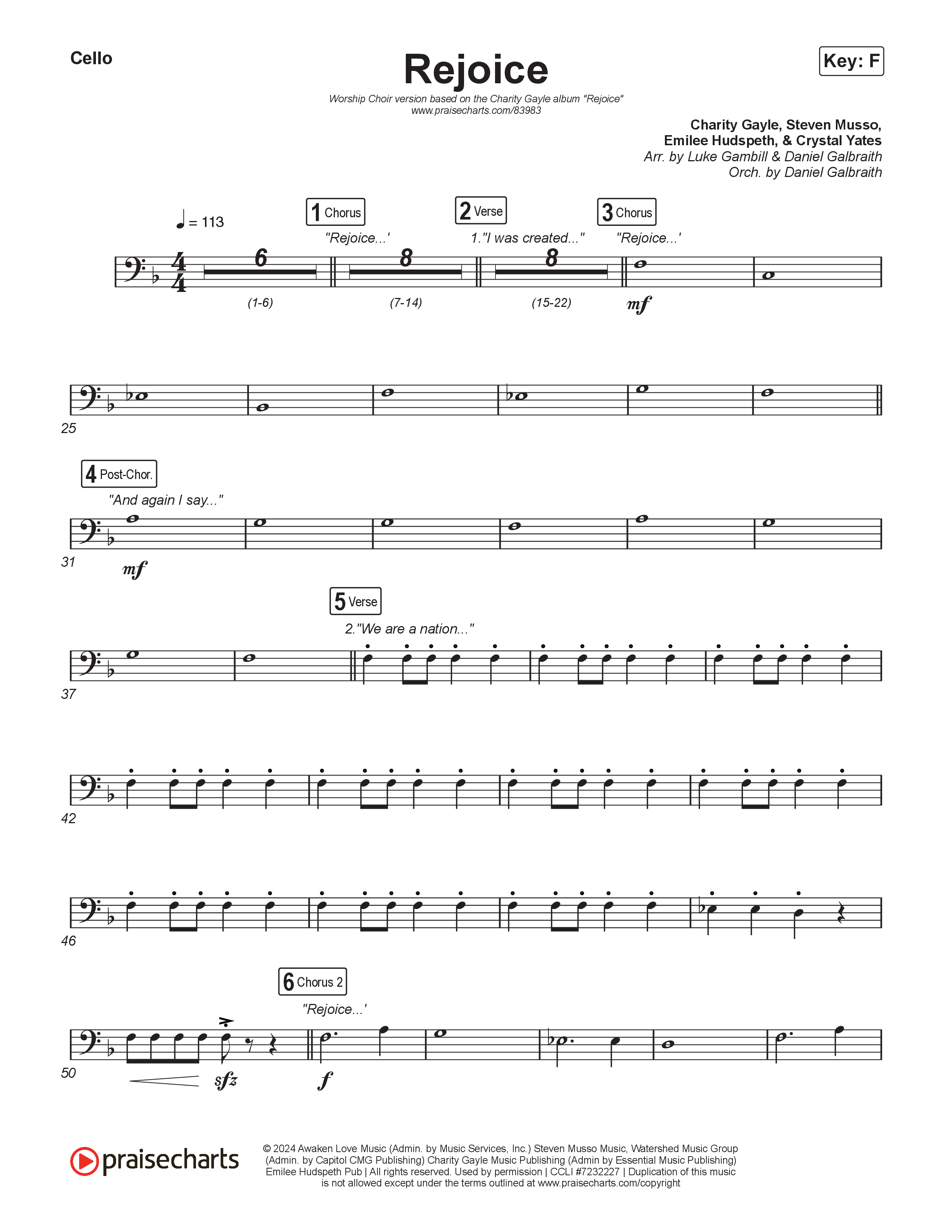 Rejoice (Worship Choir/SAB) Cello (Charity Gayle / Arr. Luke Gambill)