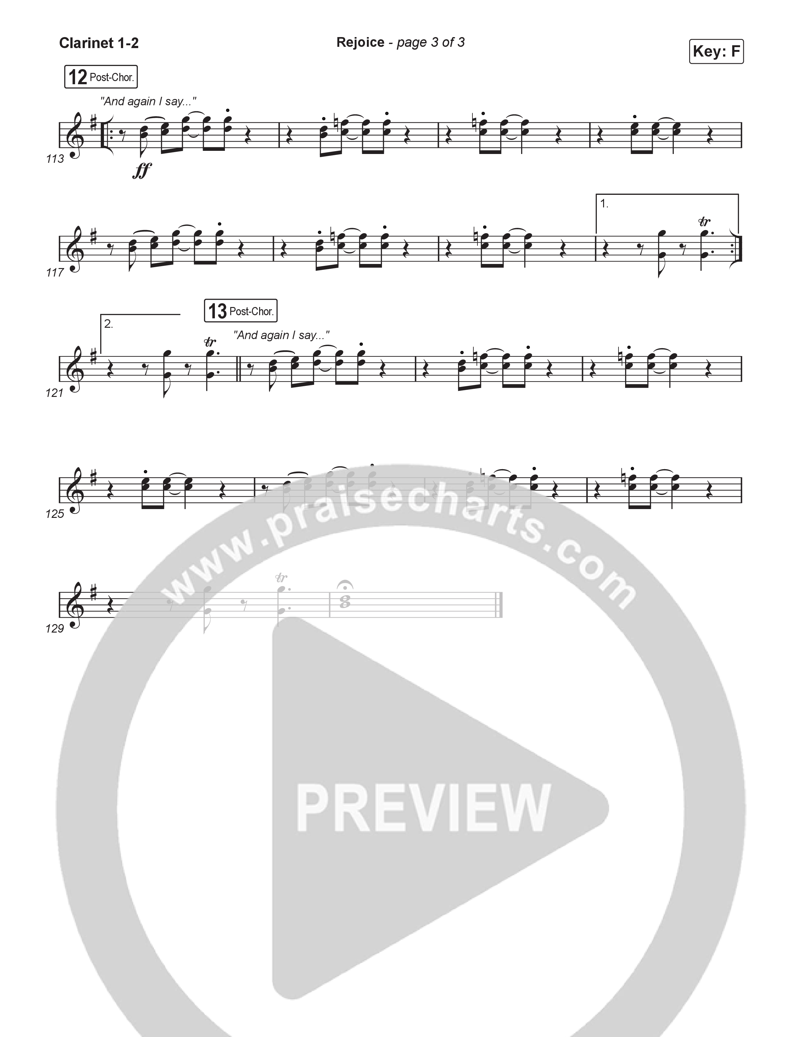 Rejoice (Worship Choir/SAB) Clarinet 1/2 (Charity Gayle / Arr. Luke Gambill)