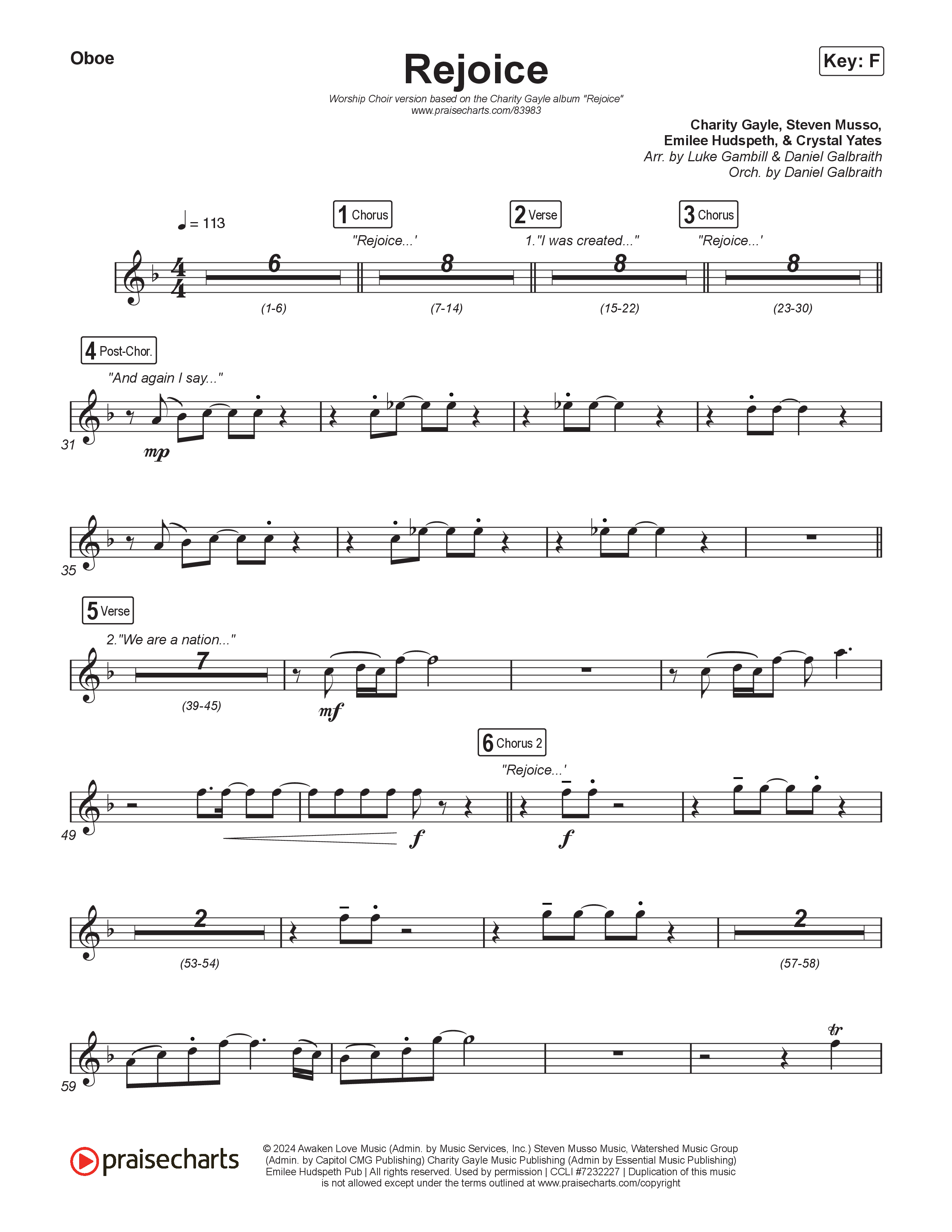 Rejoice (Worship Choir/SAB) Oboe (Charity Gayle / Arr. Luke Gambill)