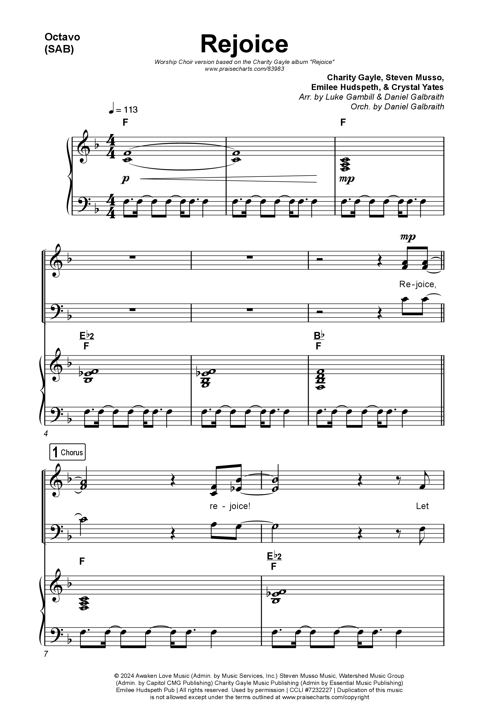 Rejoice (Worship Choir/SAB) Octavo (SAB & Pno) (Charity Gayle / Arr. Luke Gambill)