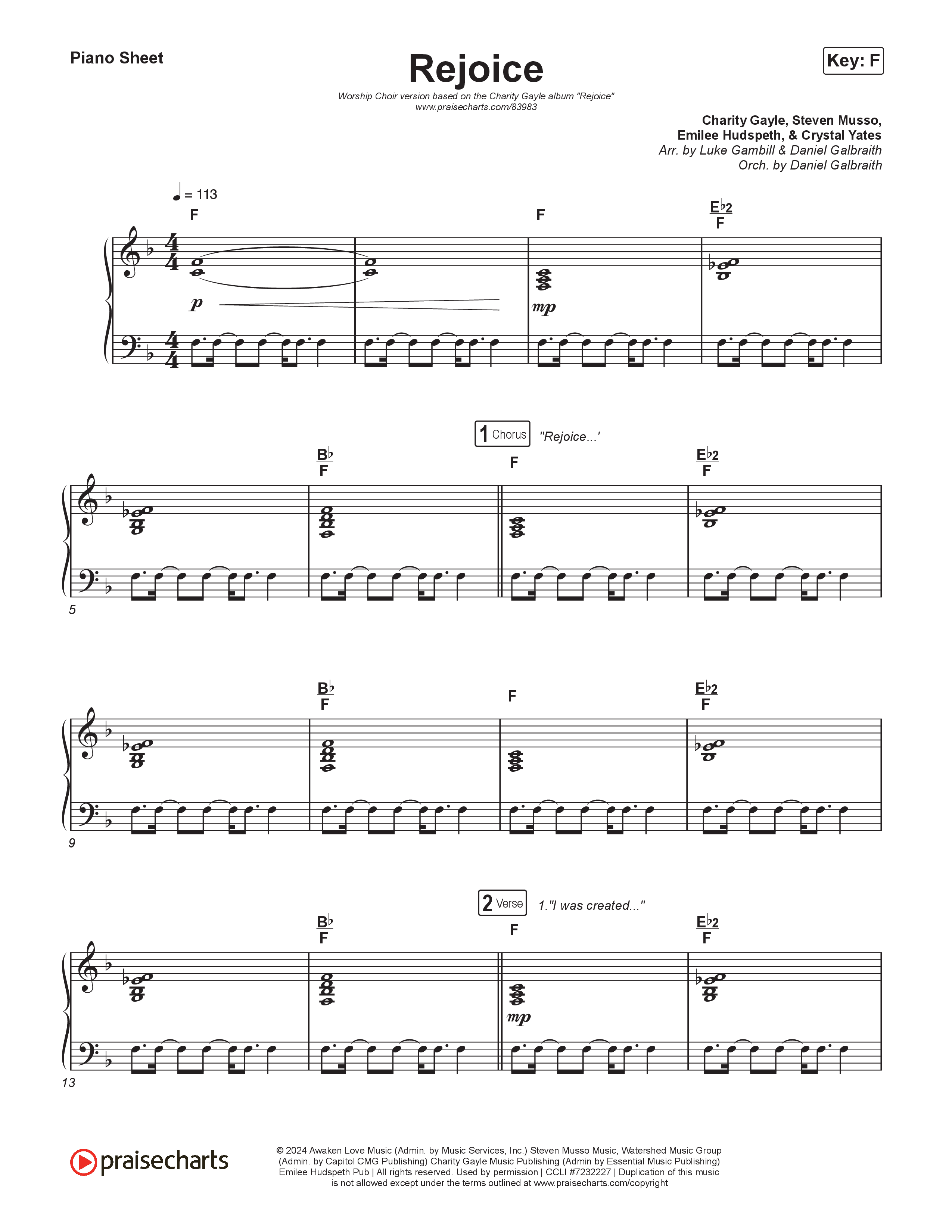 Rejoice (Worship Choir/SAB) Piano Sheet (Charity Gayle / Arr. Luke Gambill)