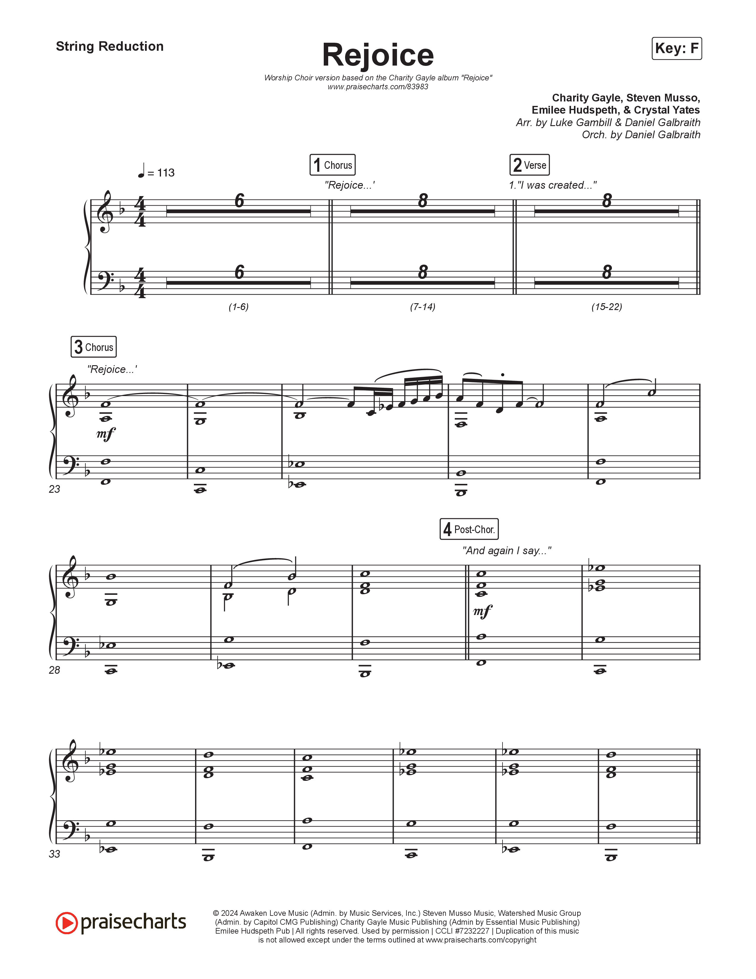 Rejoice (Worship Choir/SAB) String Reduction (Charity Gayle / Arr. Luke Gambill)