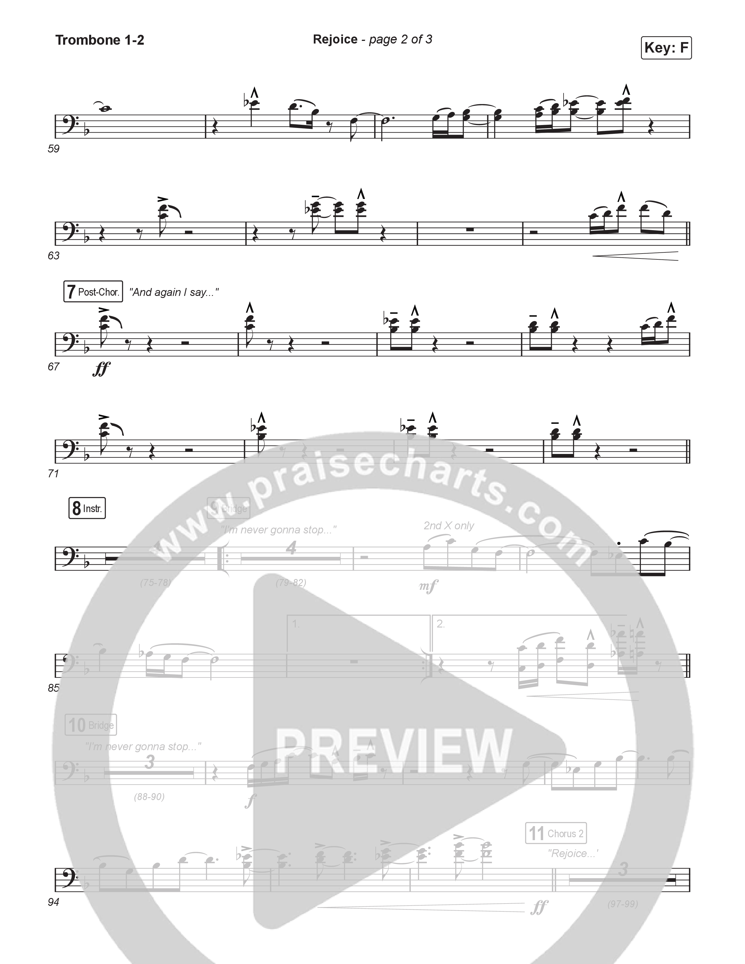 Rejoice (Worship Choir/SAB) Trombone 1/2 (Charity Gayle / Arr. Luke Gambill)