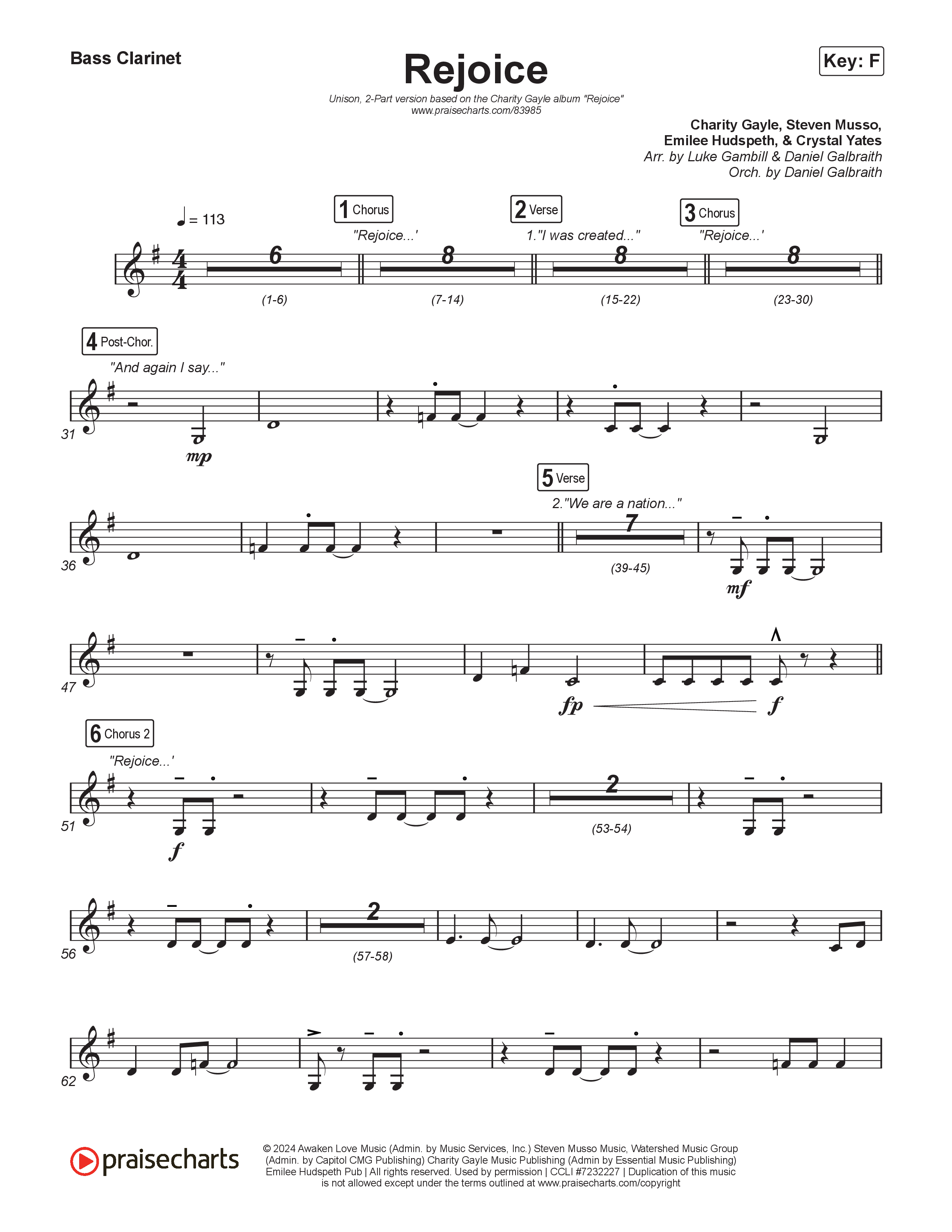 Rejoice (Unison/2-Part) Bass Clarinet (Charity Gayle / Arr. Luke Gambill)