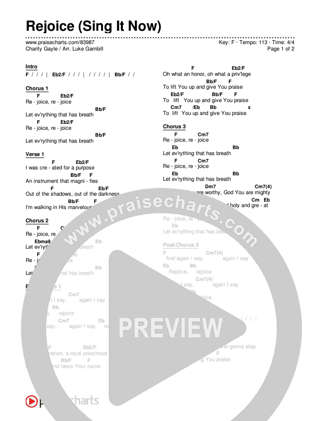 Rejoice (Sing It Now) Chords & Lyrics (Charity Gayle / Arr. Luke Gambill)