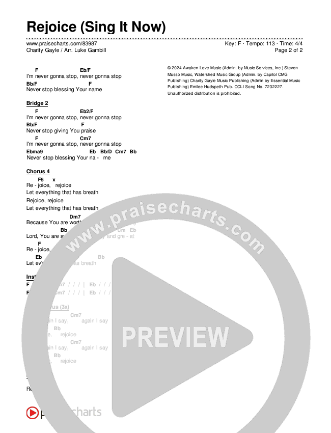 Rejoice (Sing It Now) Chords & Lyrics (Charity Gayle / Arr. Luke Gambill)