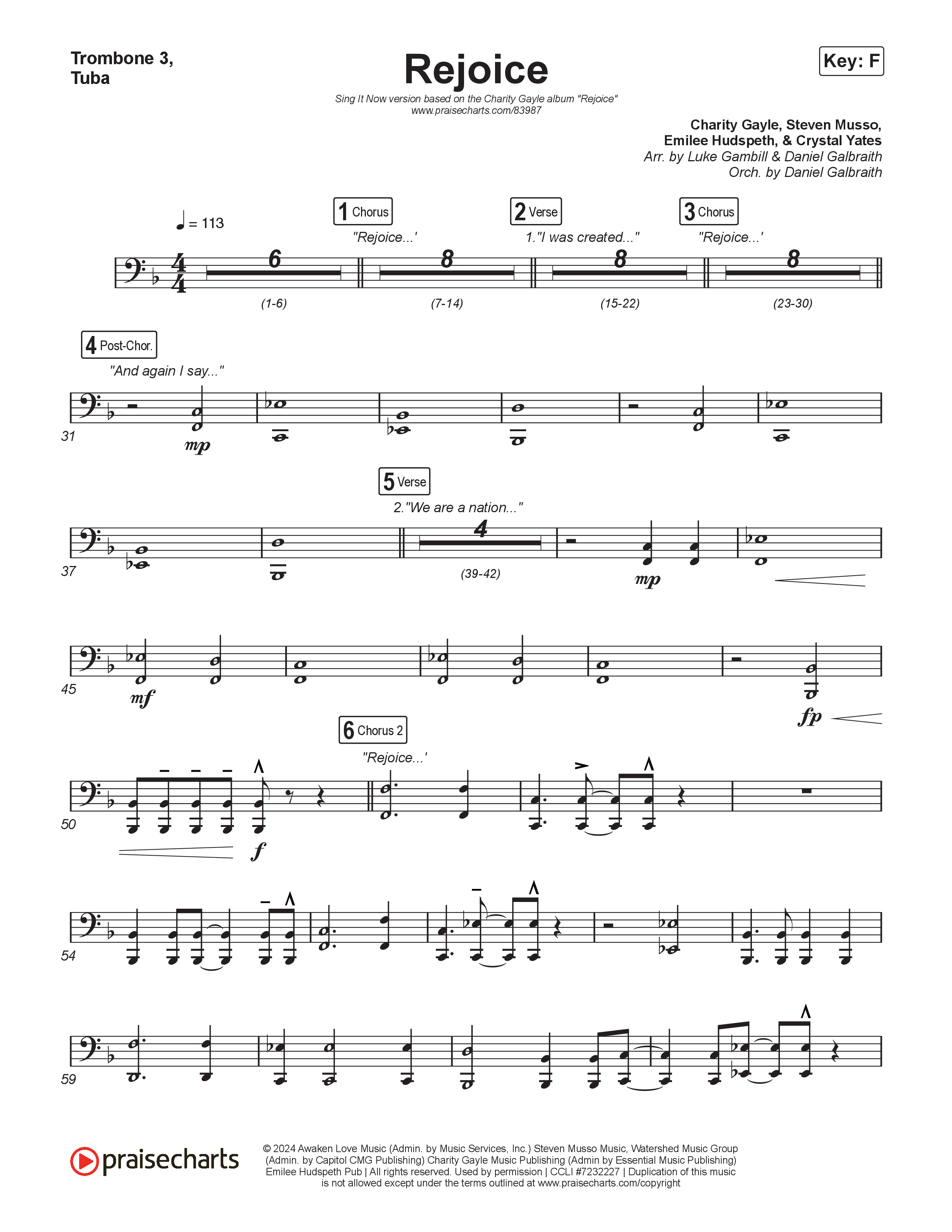 Rejoice (Sing It Now) Trombone 3/Tuba (Charity Gayle / Arr. Luke Gambill)