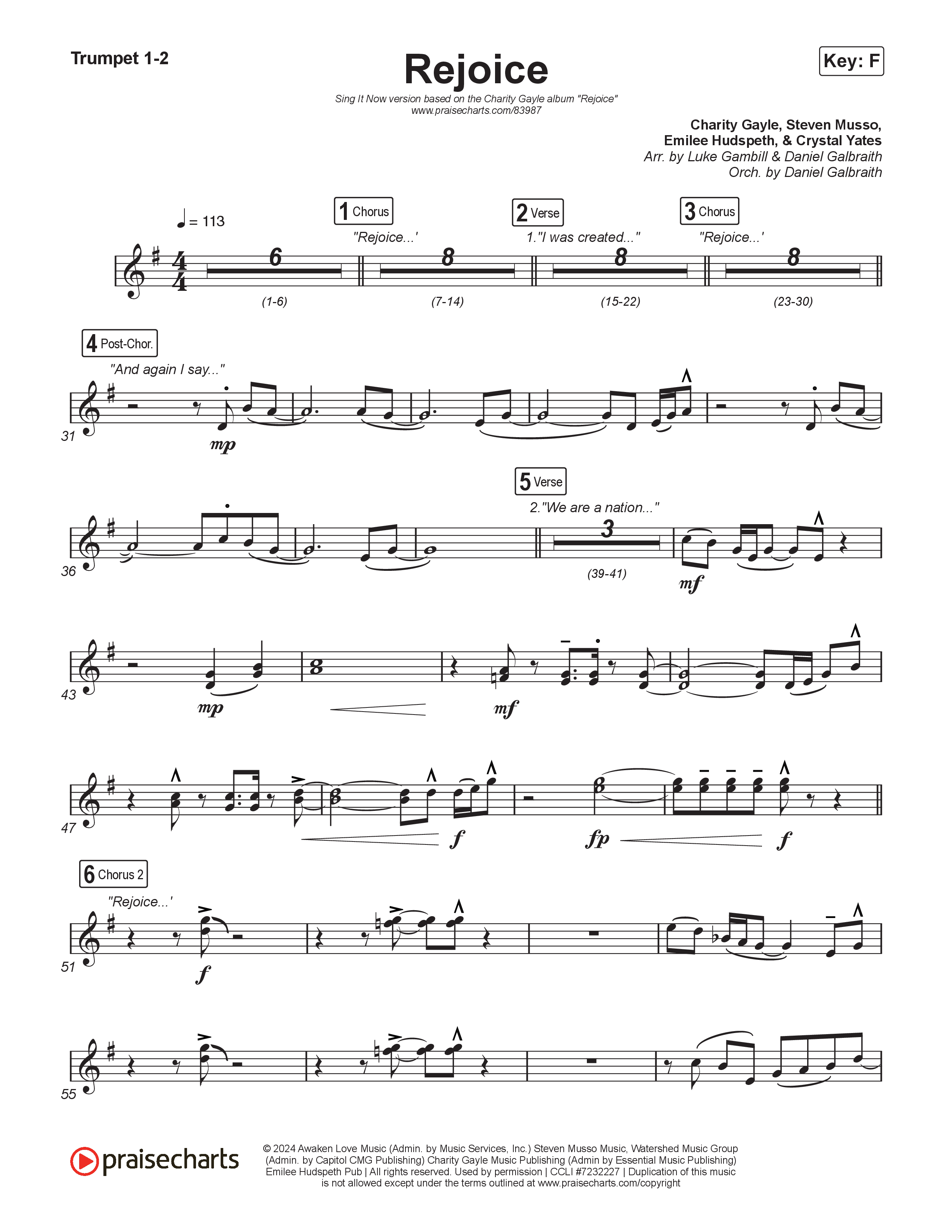 Rejoice (Sing It Now) Trumpet 1,2 (Charity Gayle / Arr. Luke Gambill)