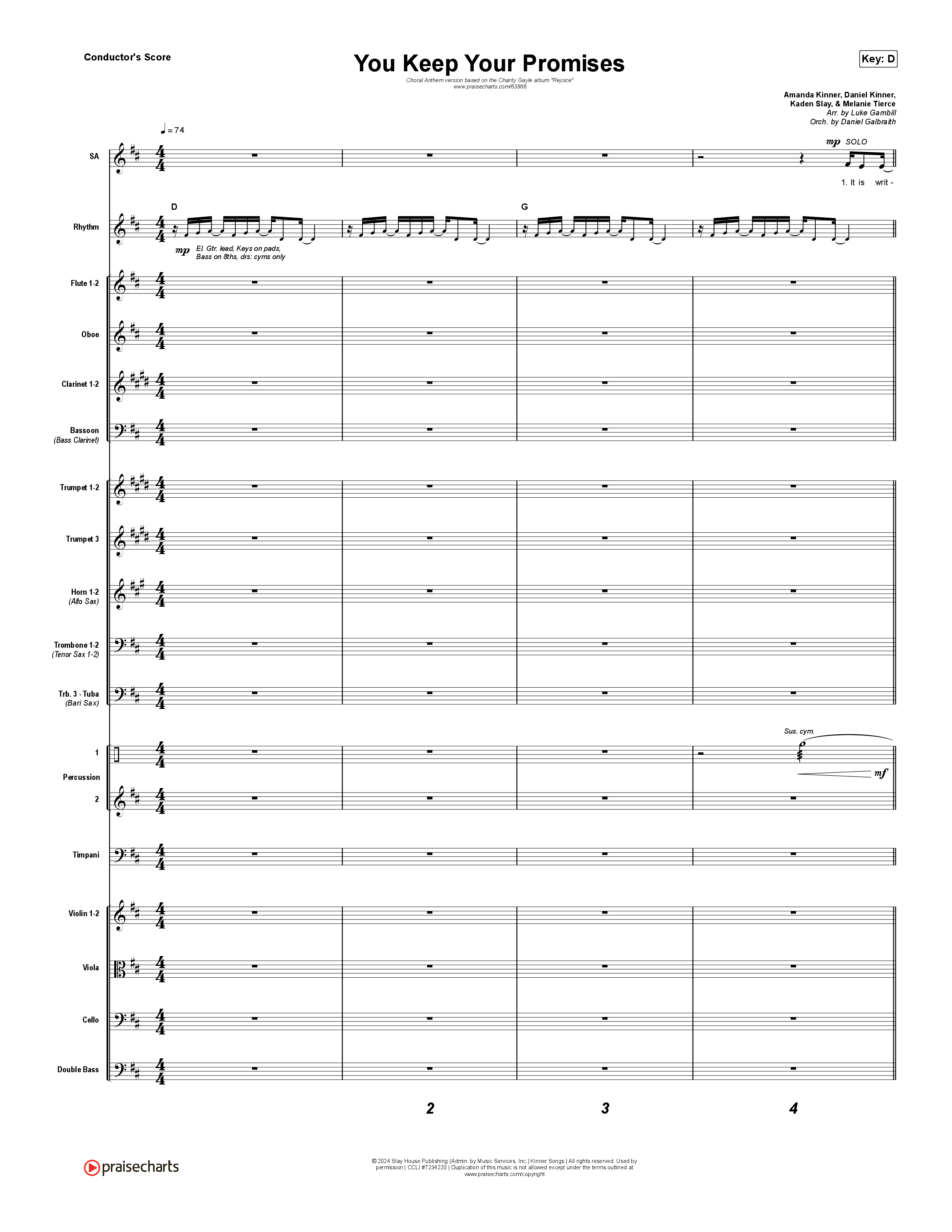 You Keep Your Promises (Choral Anthem SATB) Conductor's Score (Charity Gayle / Arr. Luke Gambill)