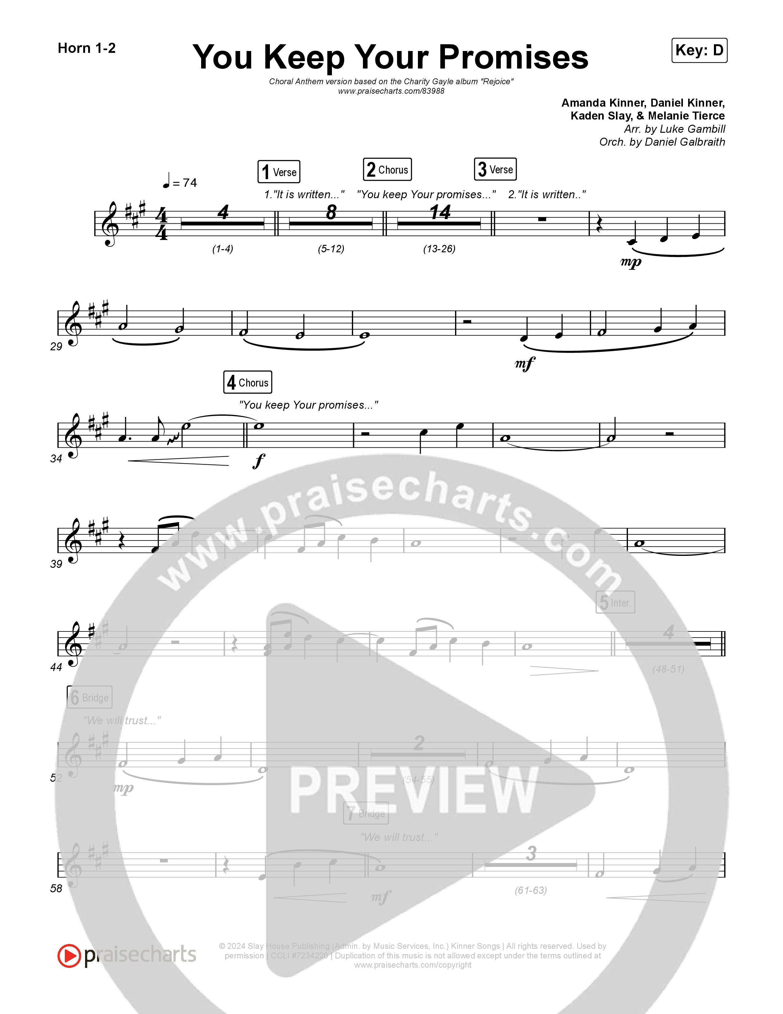 You Keep Your Promises (Choral Anthem SATB) French Horn 1,2 (Charity Gayle / Arr. Luke Gambill)