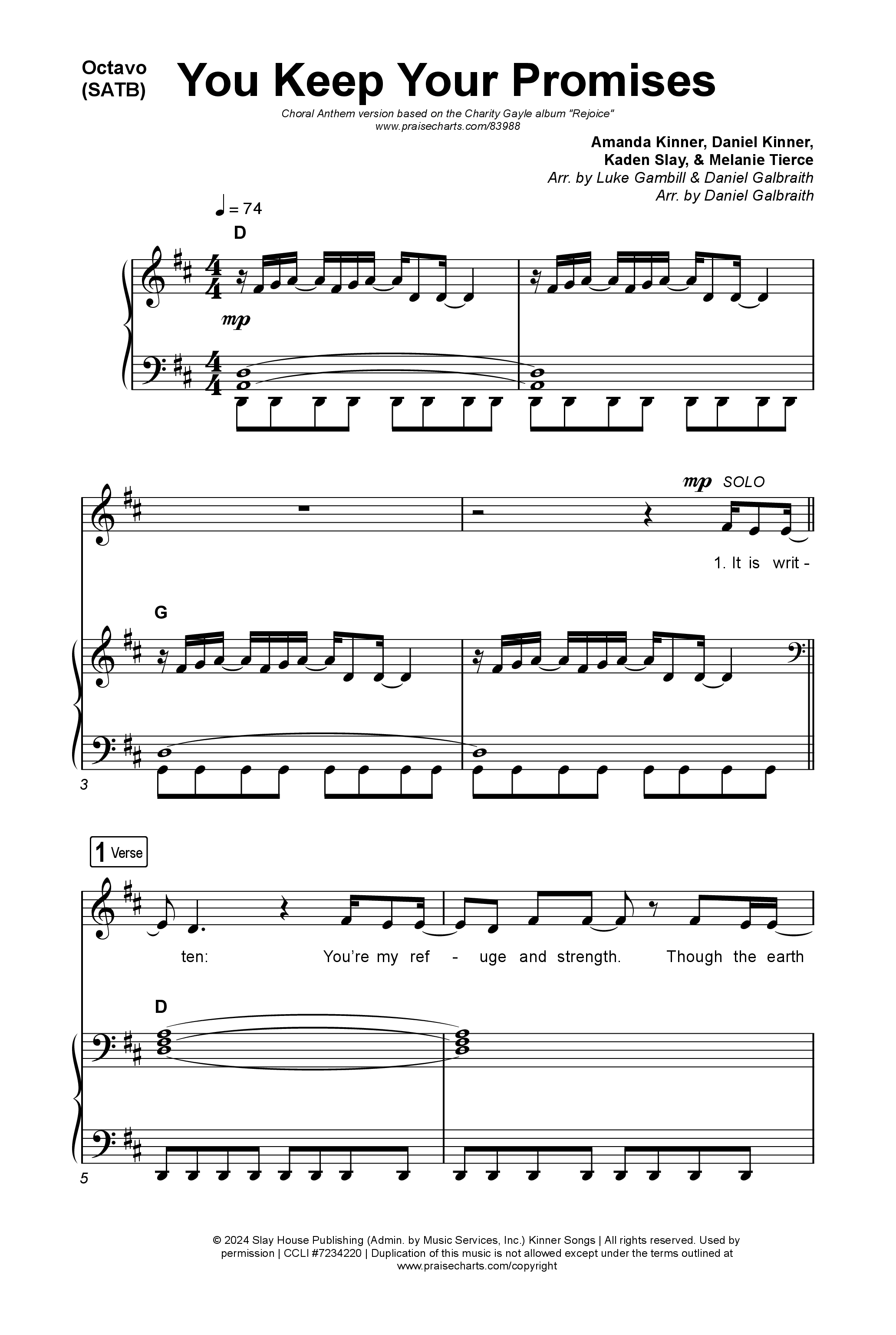 You Keep Your Promises (Choral Anthem SATB) Octavo (SATB & Pno) (Charity Gayle / Arr. Luke Gambill)