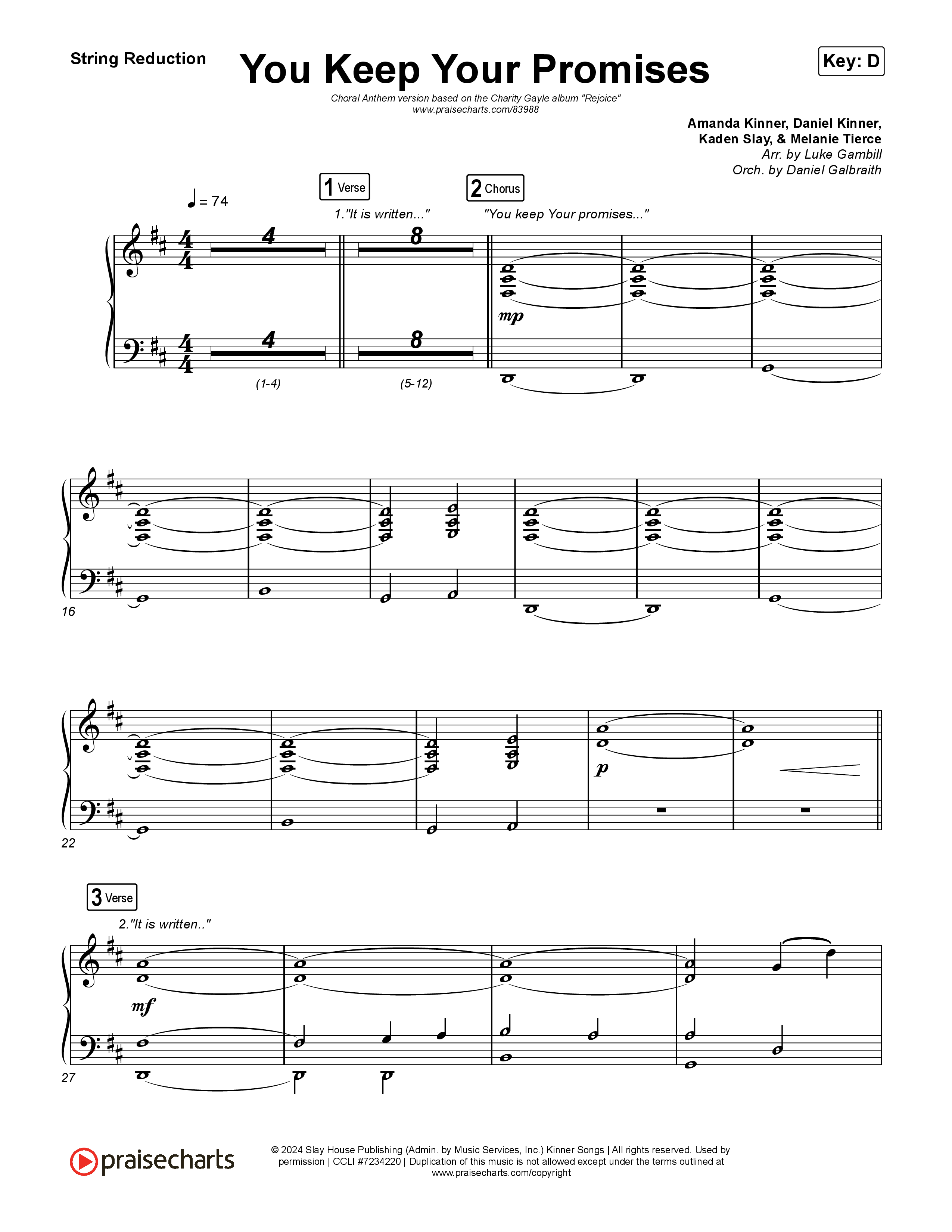 You Keep Your Promises (Choral Anthem SATB) String Reduction (Charity Gayle / Arr. Luke Gambill)