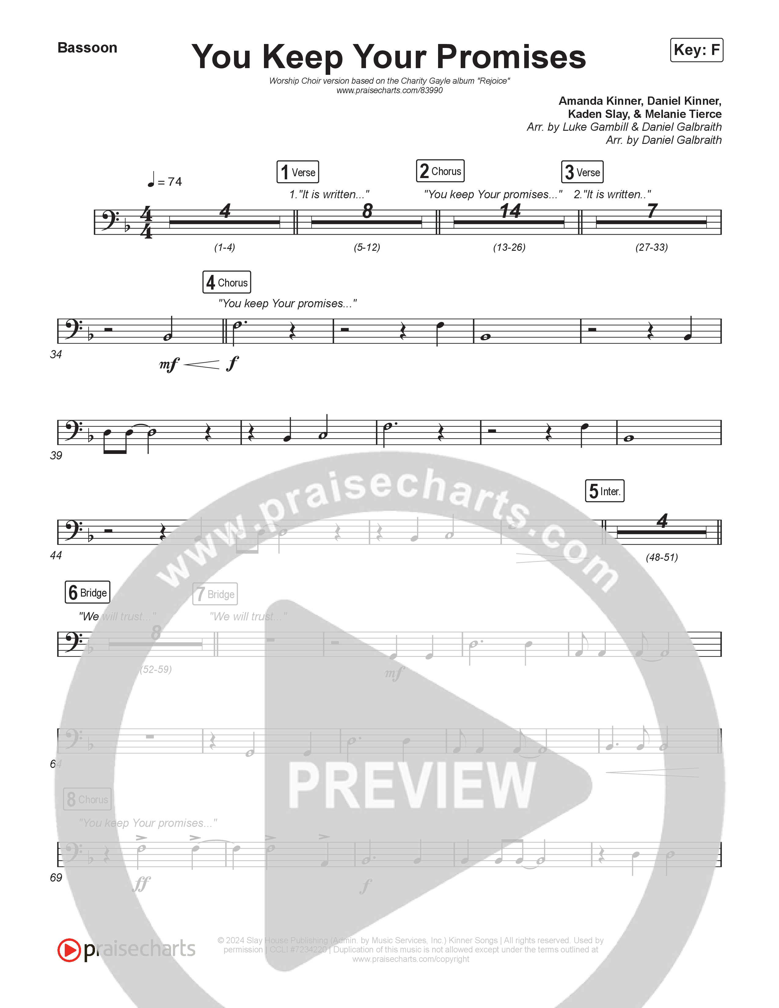 You Keep Your Promises (Worship Choir/SAB) Bassoon (Charity Gayle / Arr. Luke Gambill)