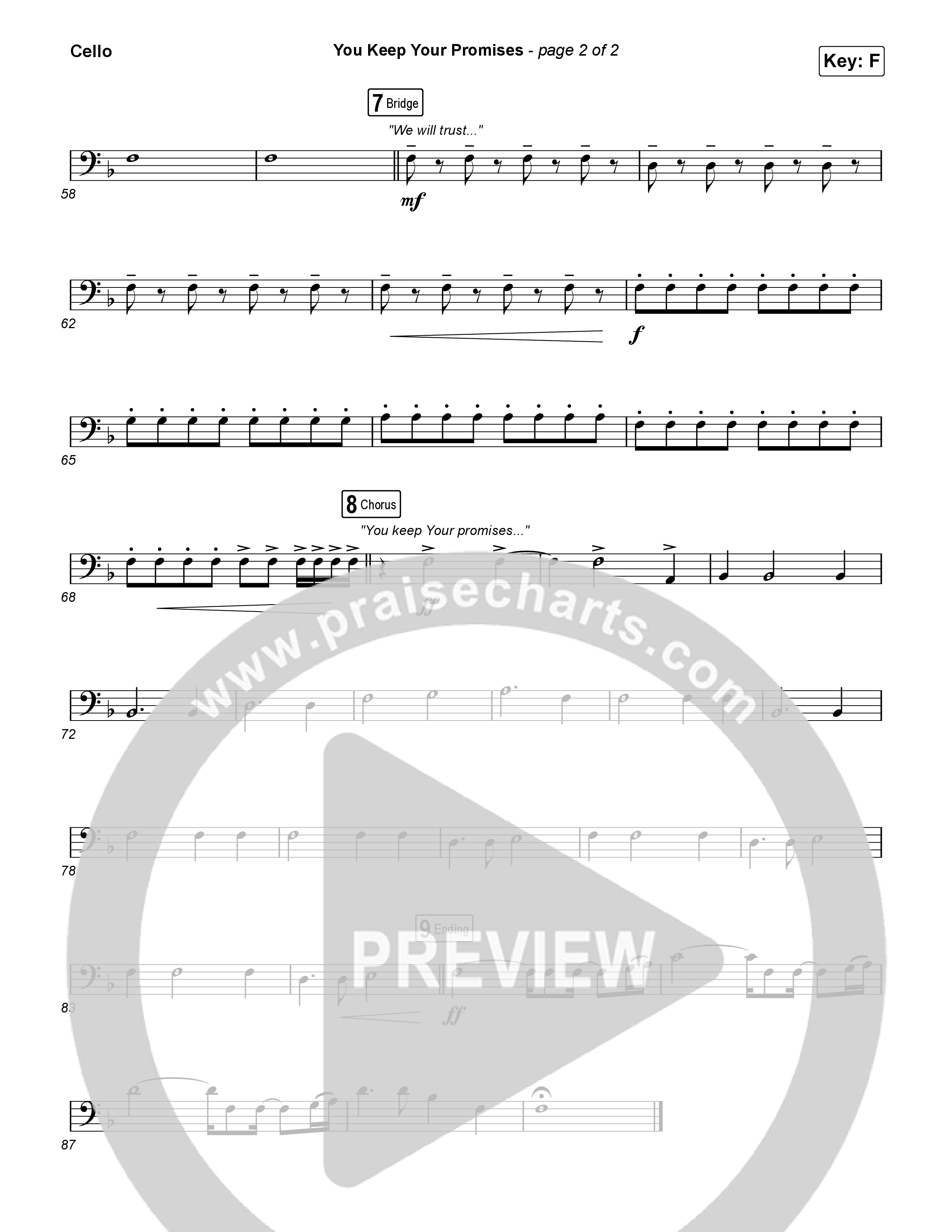 You Keep Your Promises (Worship Choir/SAB) Cello (Charity Gayle / Arr. Luke Gambill)