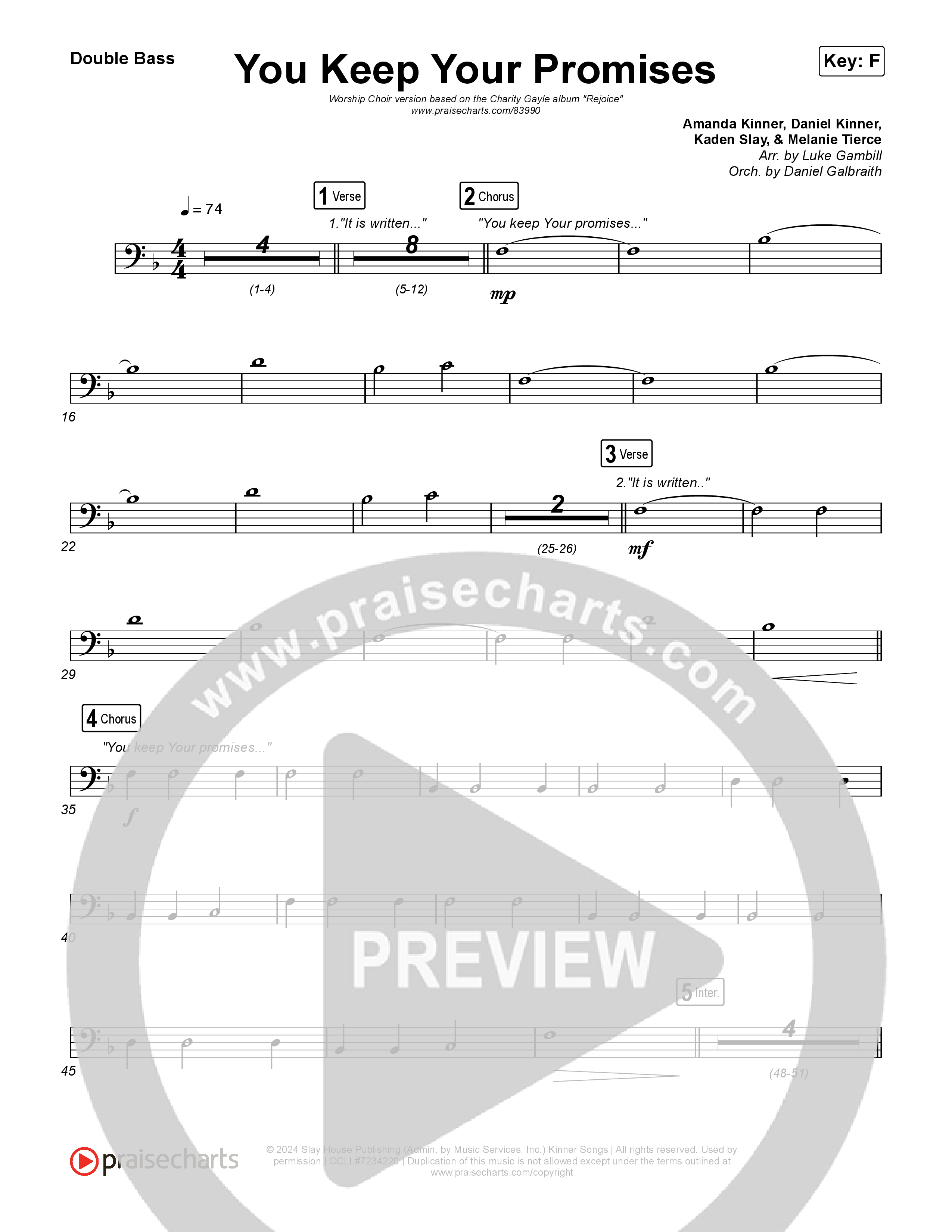 You Keep Your Promises (Worship Choir/SAB) Double Bass (Charity Gayle / Arr. Luke Gambill)