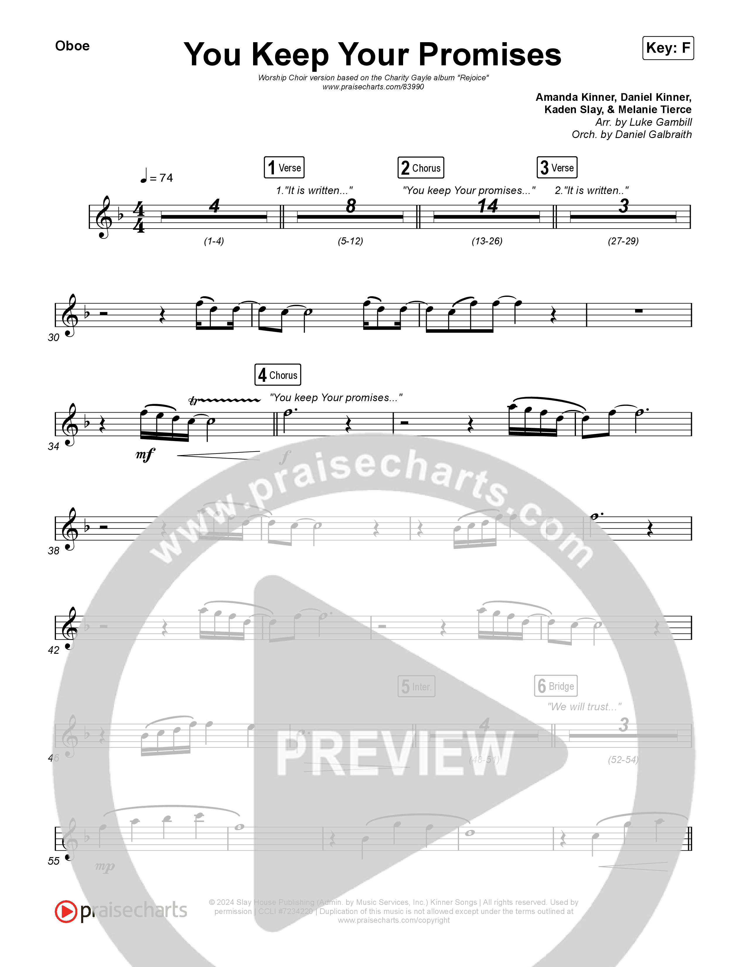 You Keep Your Promises (Worship Choir/SAB) Oboe (Charity Gayle / Arr. Luke Gambill)