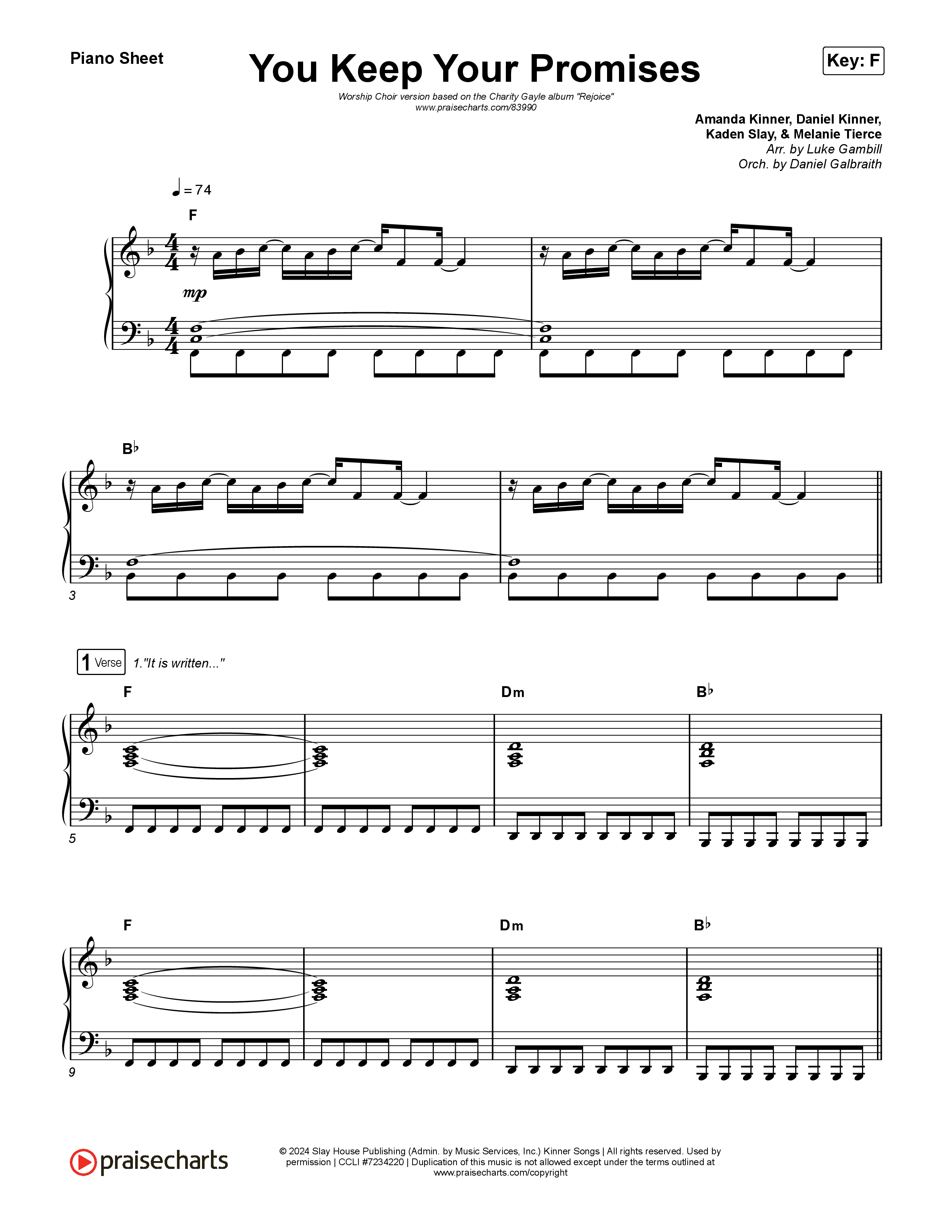 You Keep Your Promises (Worship Choir/SAB) Piano Sheet (Charity Gayle / Arr. Luke Gambill)