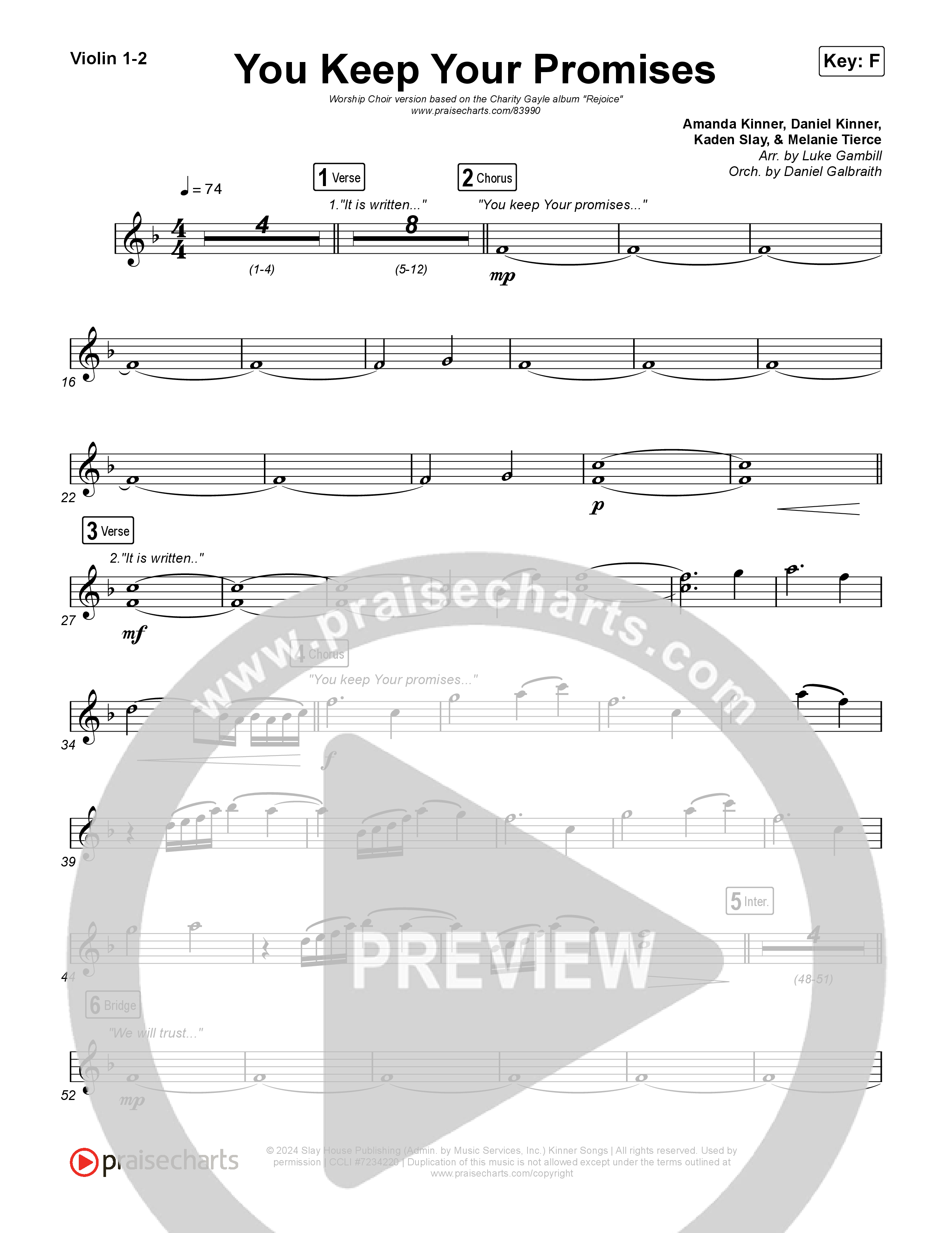 You Keep Your Promises (Worship Choir/SAB) Violin 1/2 (Charity Gayle / Arr. Luke Gambill)