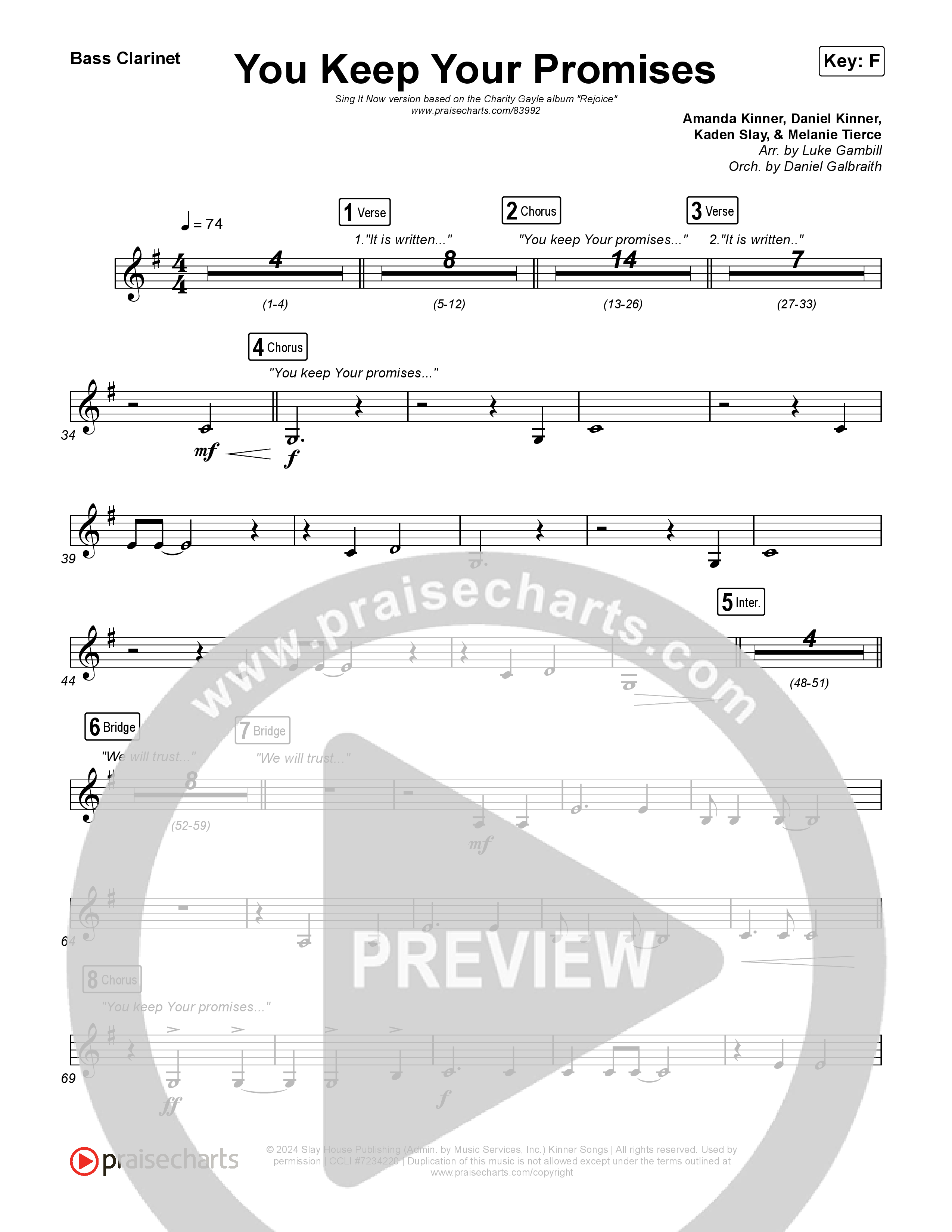 You Keep Your Promises (Sing It Now) Bass Clarinet (Charity Gayle / Arr. Luke Gambill)