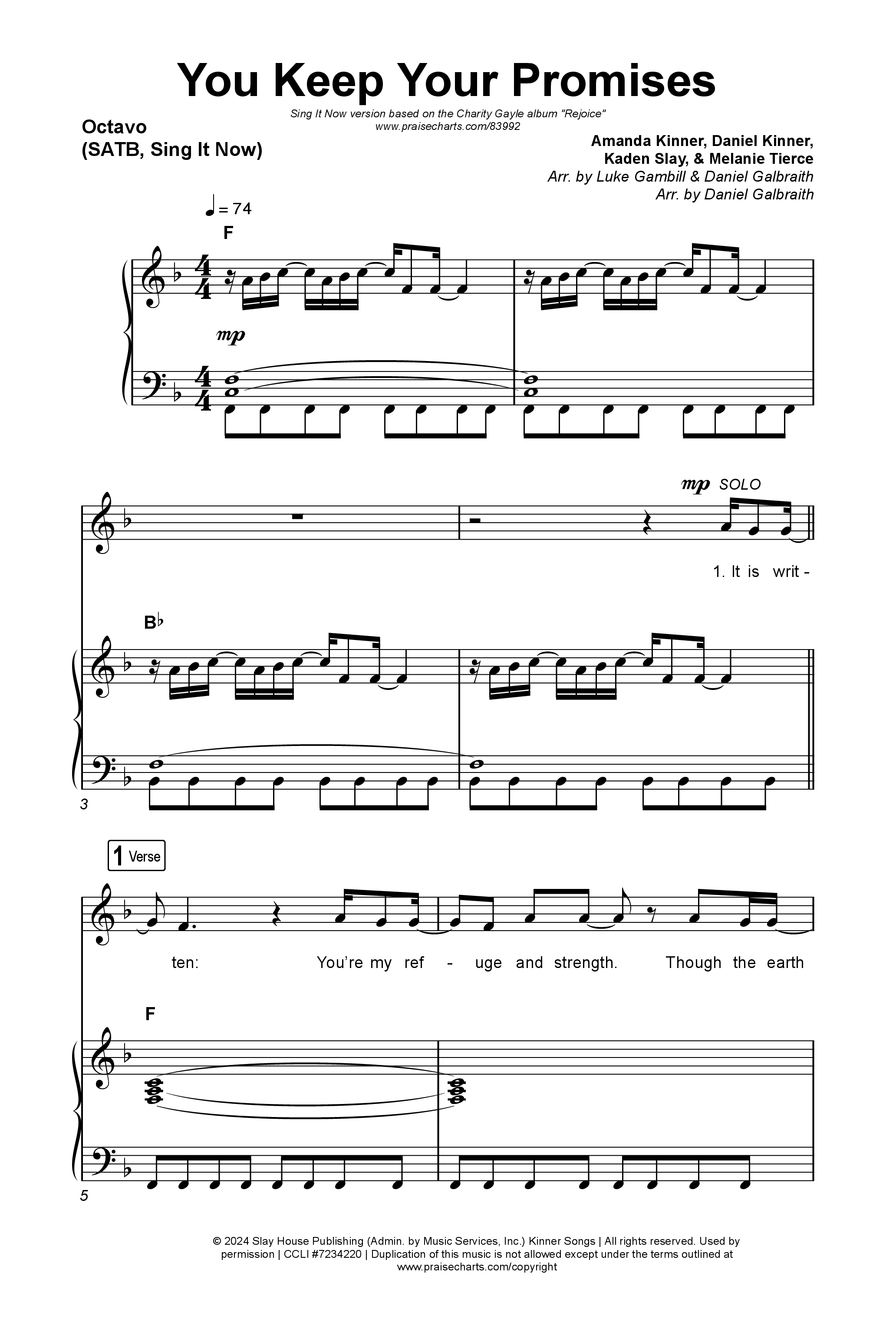 You Keep Your Promises (Sing It Now) Octavo (SATB & Pno) (Charity Gayle / Arr. Luke Gambill)