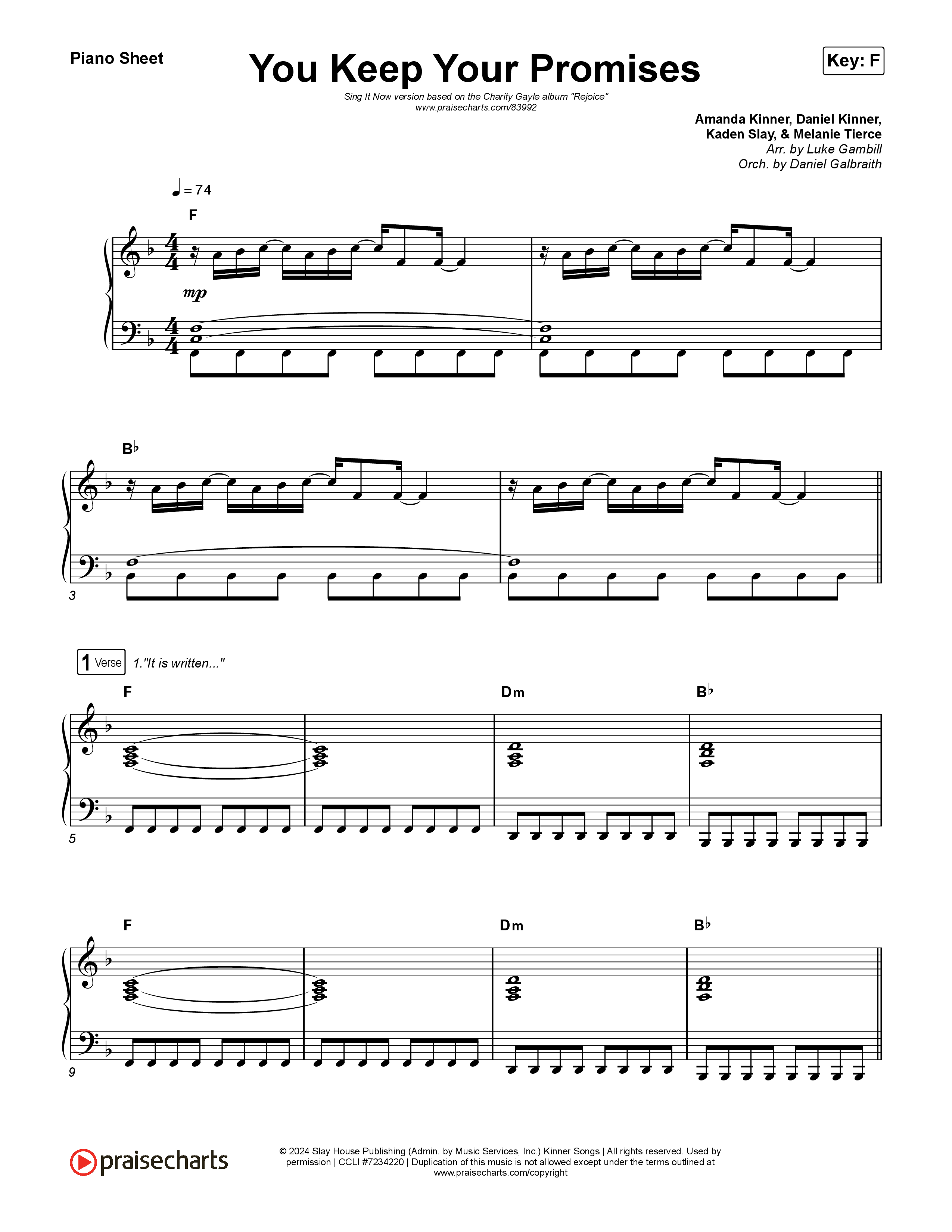 You Keep Your Promises (Sing It Now) Piano Sheet (Charity Gayle / Arr. Luke Gambill)