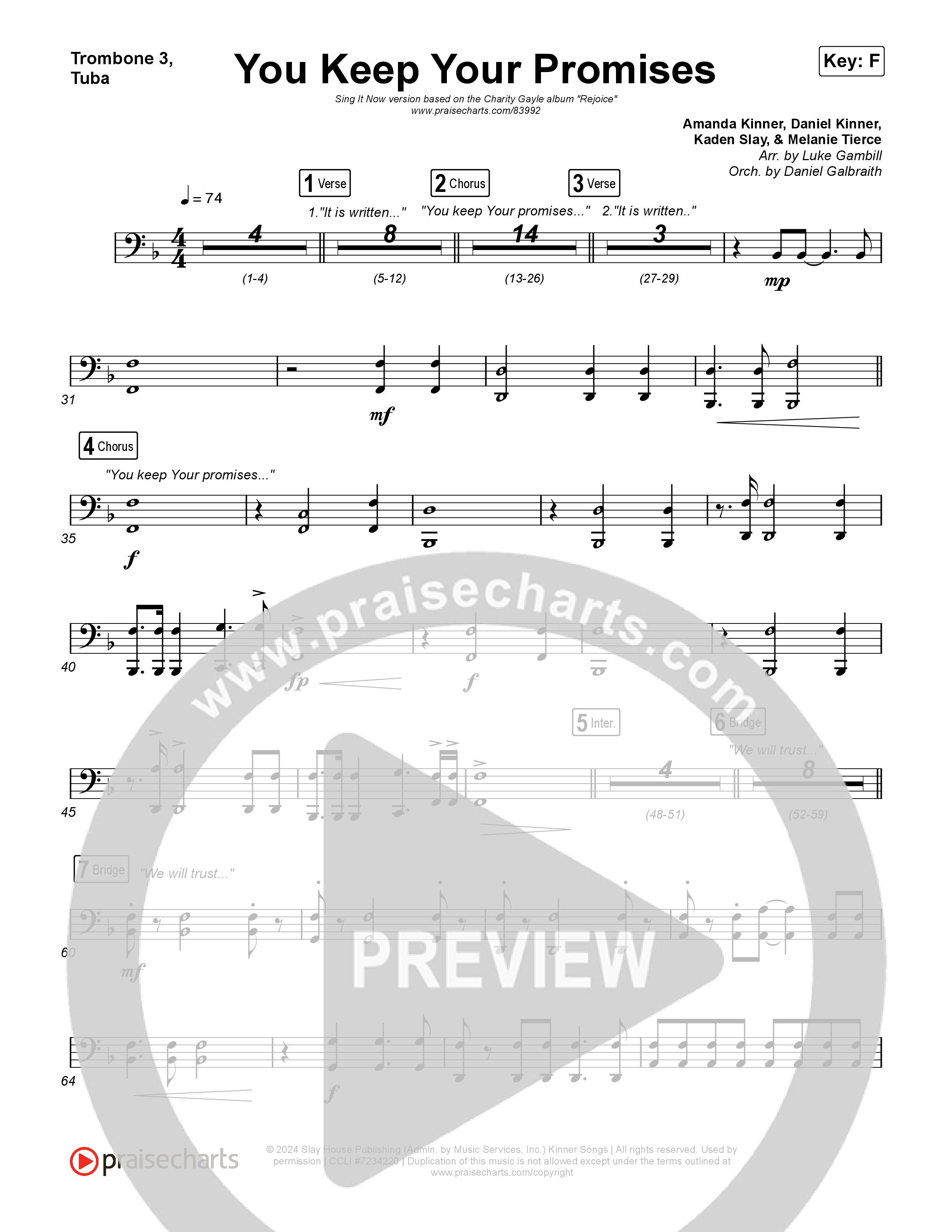 You Keep Your Promises (Sing It Now) Trombone 3/Tuba (Charity Gayle / Arr. Luke Gambill)