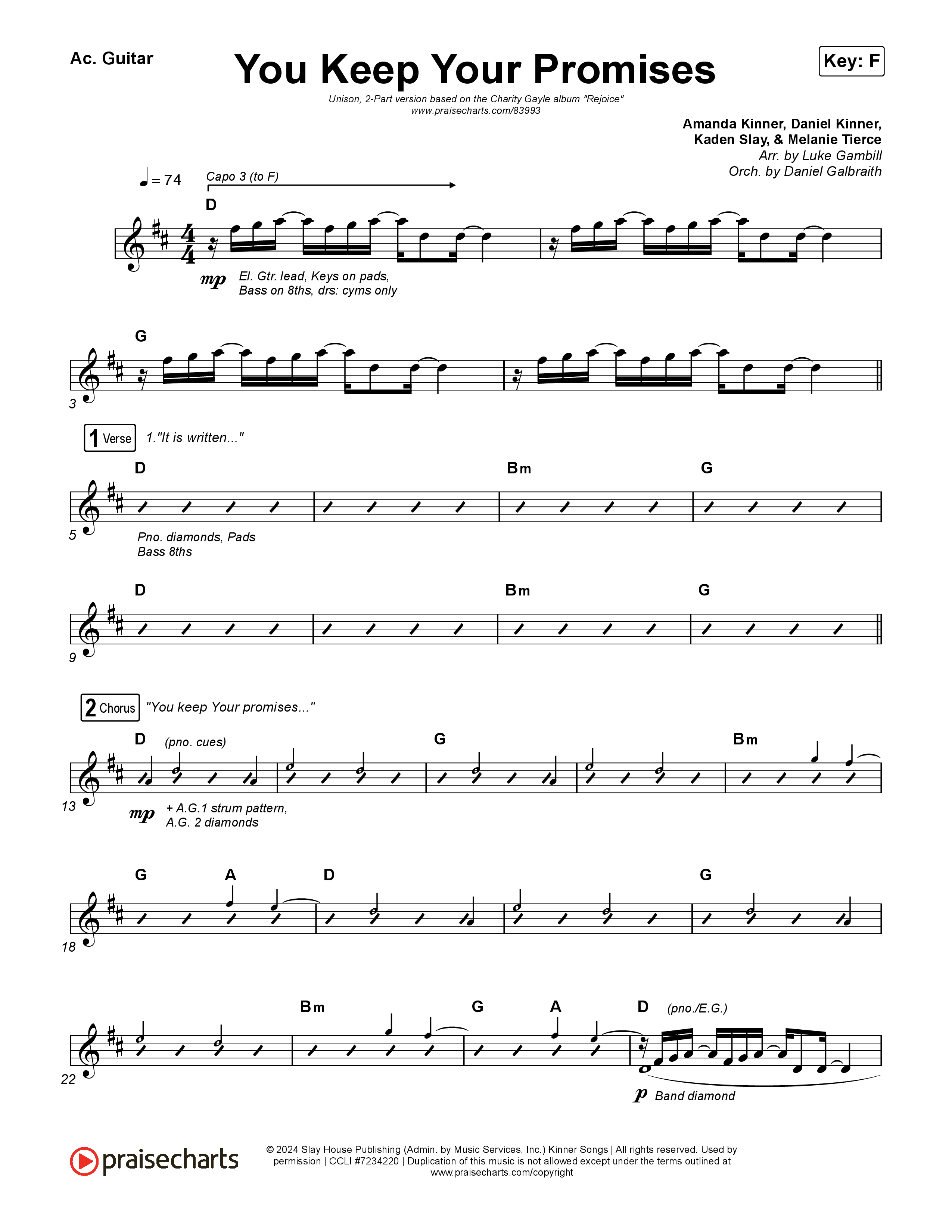 You Keep Your Promises (Unison/2-Part) Acoustic Guitar (Charity Gayle / Arr. Luke Gambill)